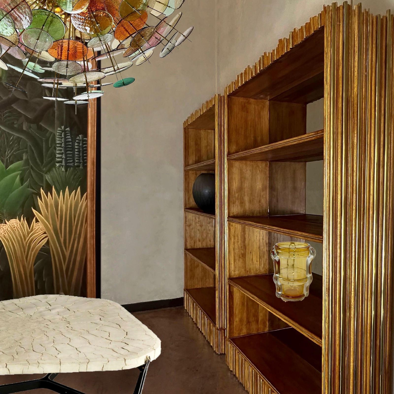 Late 20th Century Pair Of Wood & Brass Breadsticks Bookcases W/Bronzed Mirrors photo buy