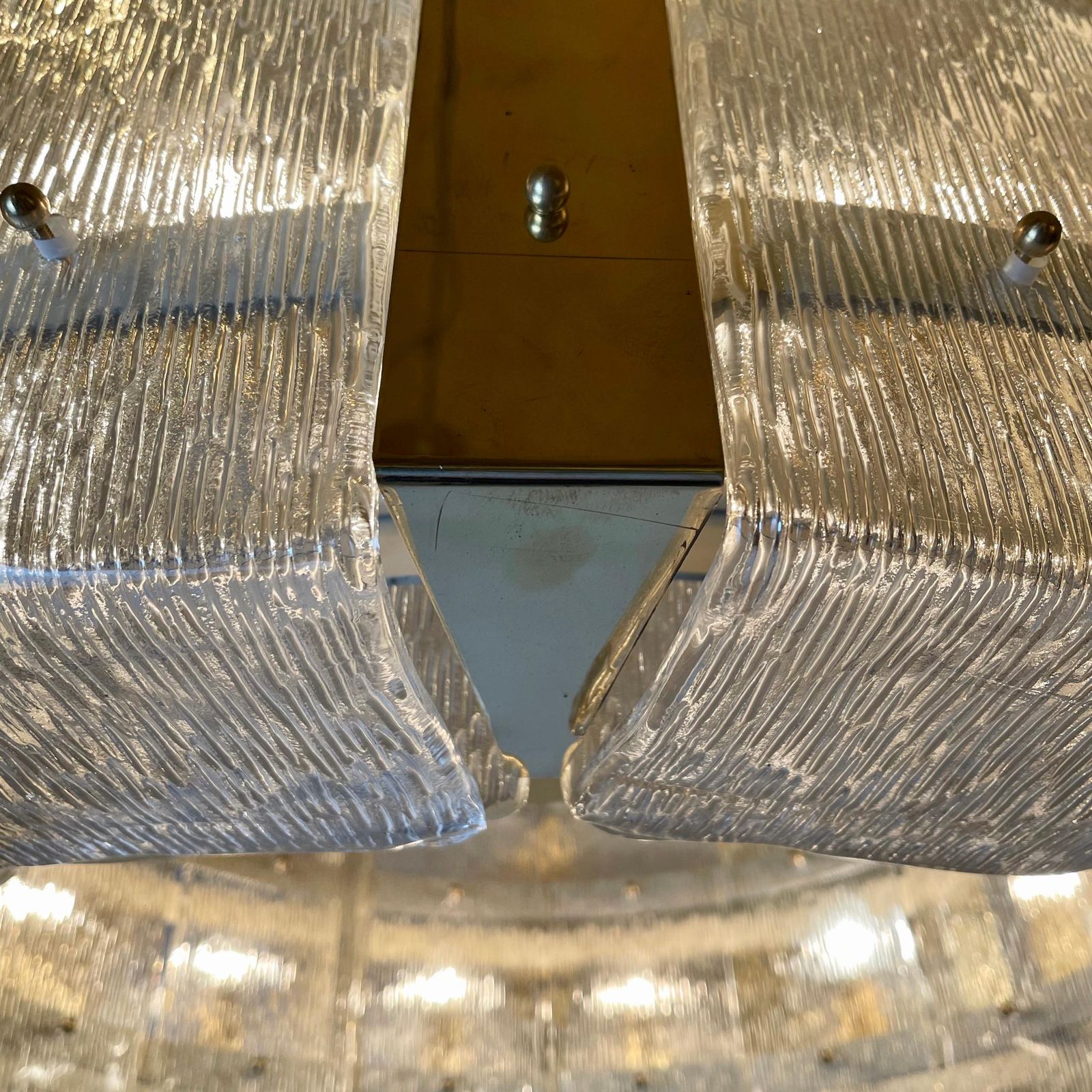 Late 20th Century Round Brass & Transparent Textured Murano Art Glass Chandelier photo buy
