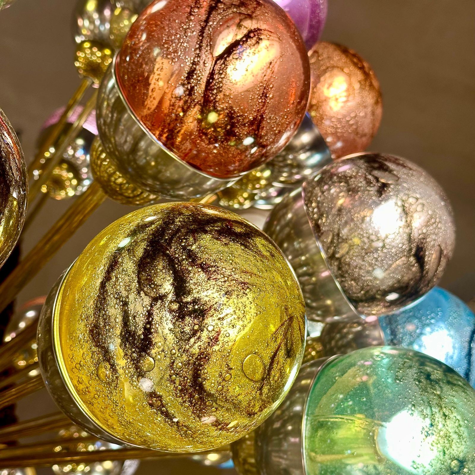 Late 20th Century Nickel & Brass Sputnik Chandelier W/ Murano Art Glass Boules photo 20416.0