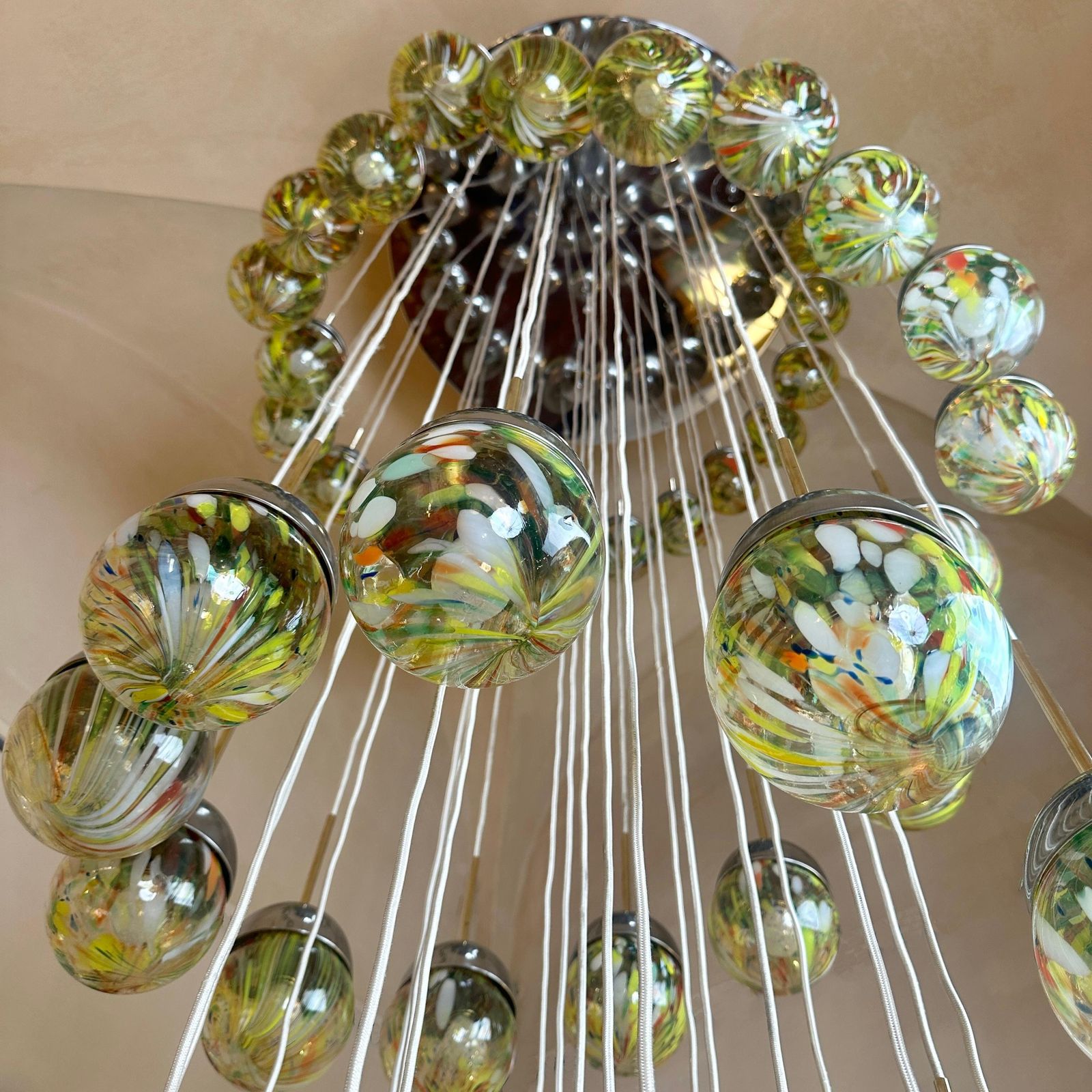 Late 20th Century Chrome, Brushed Steel, Brass & Murano Glass Cascade Chandelier photo furniture