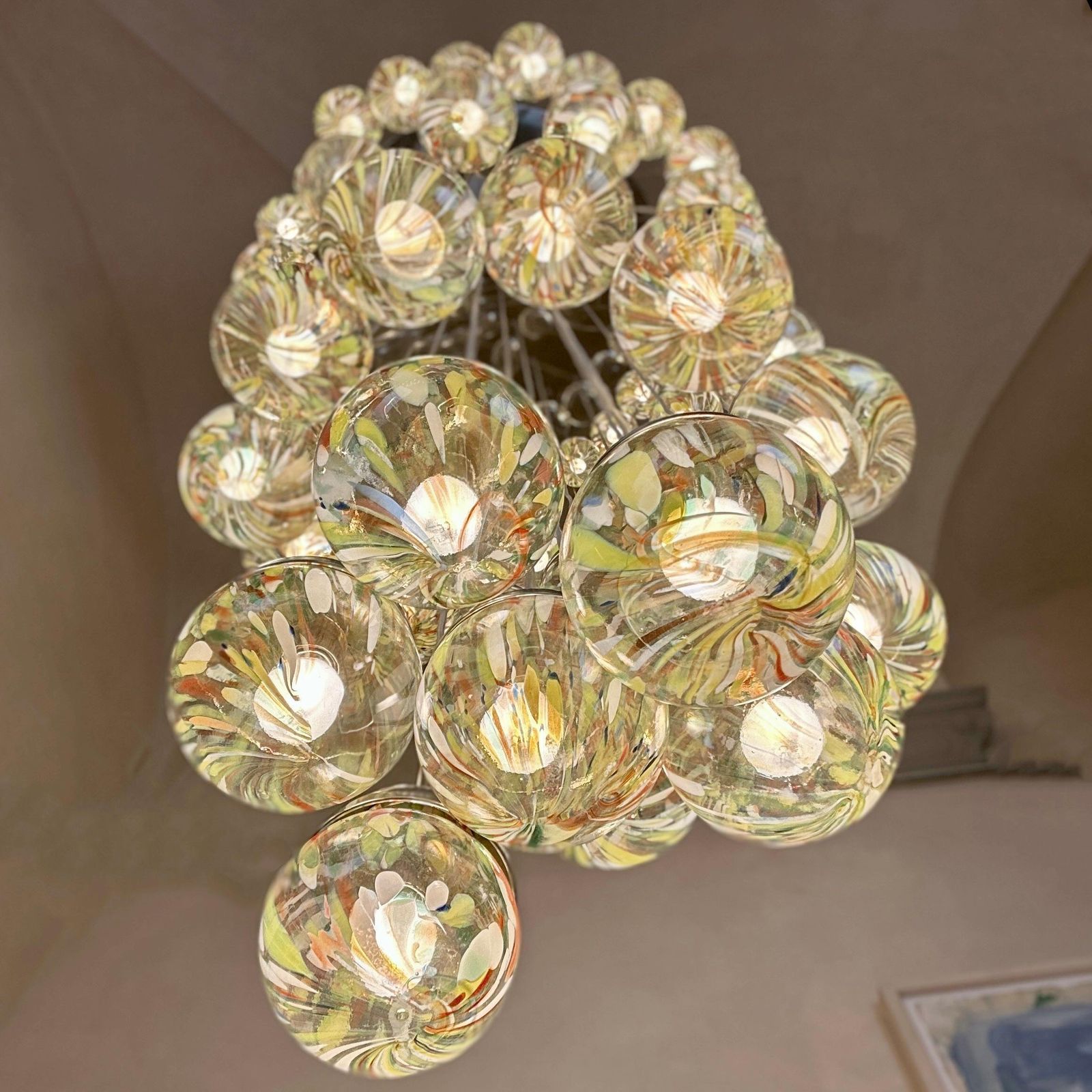 Late 20th Century Chrome, Brushed Steel, Brass & Murano Glass Cascade Chandelier photo Lighting