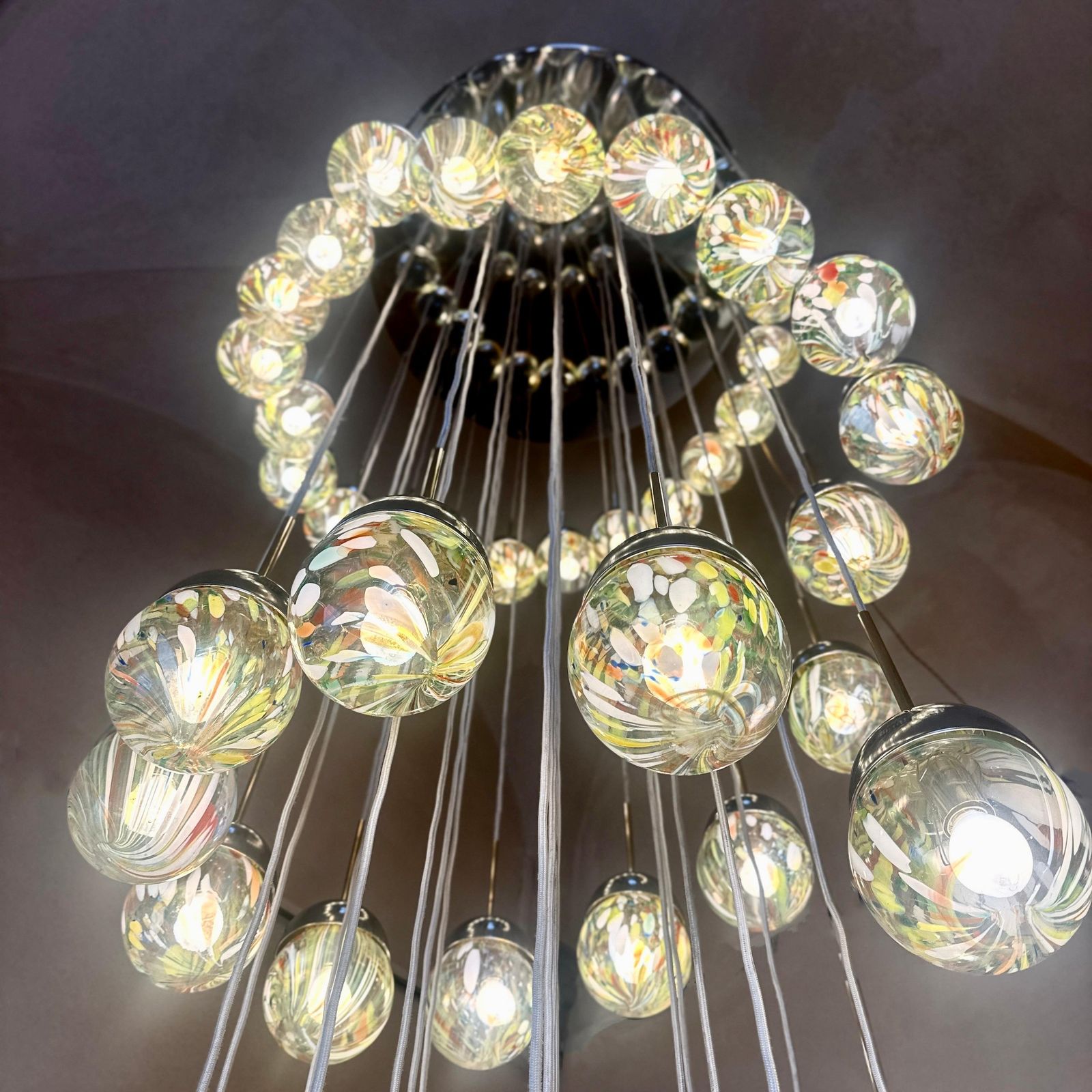 Late 20th Century Chrome, Brushed Steel, Brass & Murano Glass Cascade Chandelier photo 18714.0