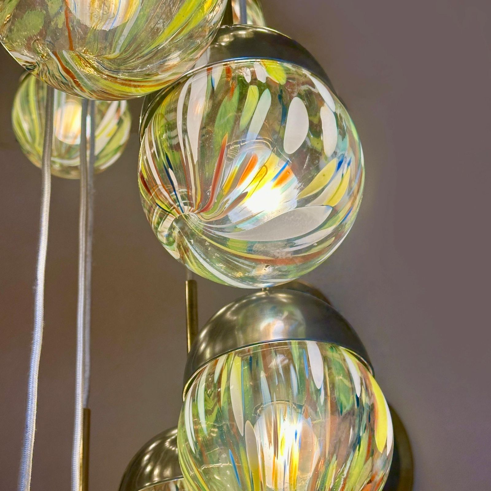 Lighting Late 20th Century Chrome, Brushed Steel, Brass & Murano Glass Cascade Chandelier photo