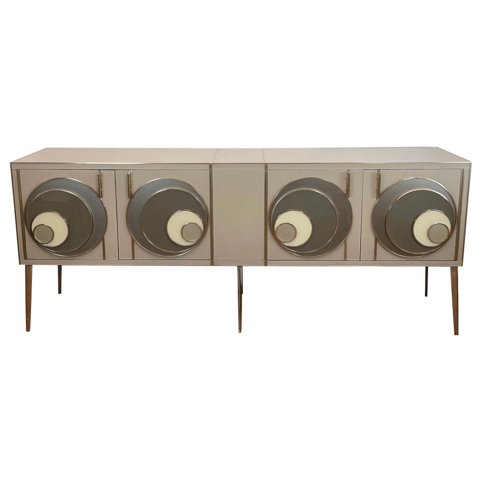 Late 20th Century Italian Beige Opaline Glass W/ Glass & Brass Details Sideboard