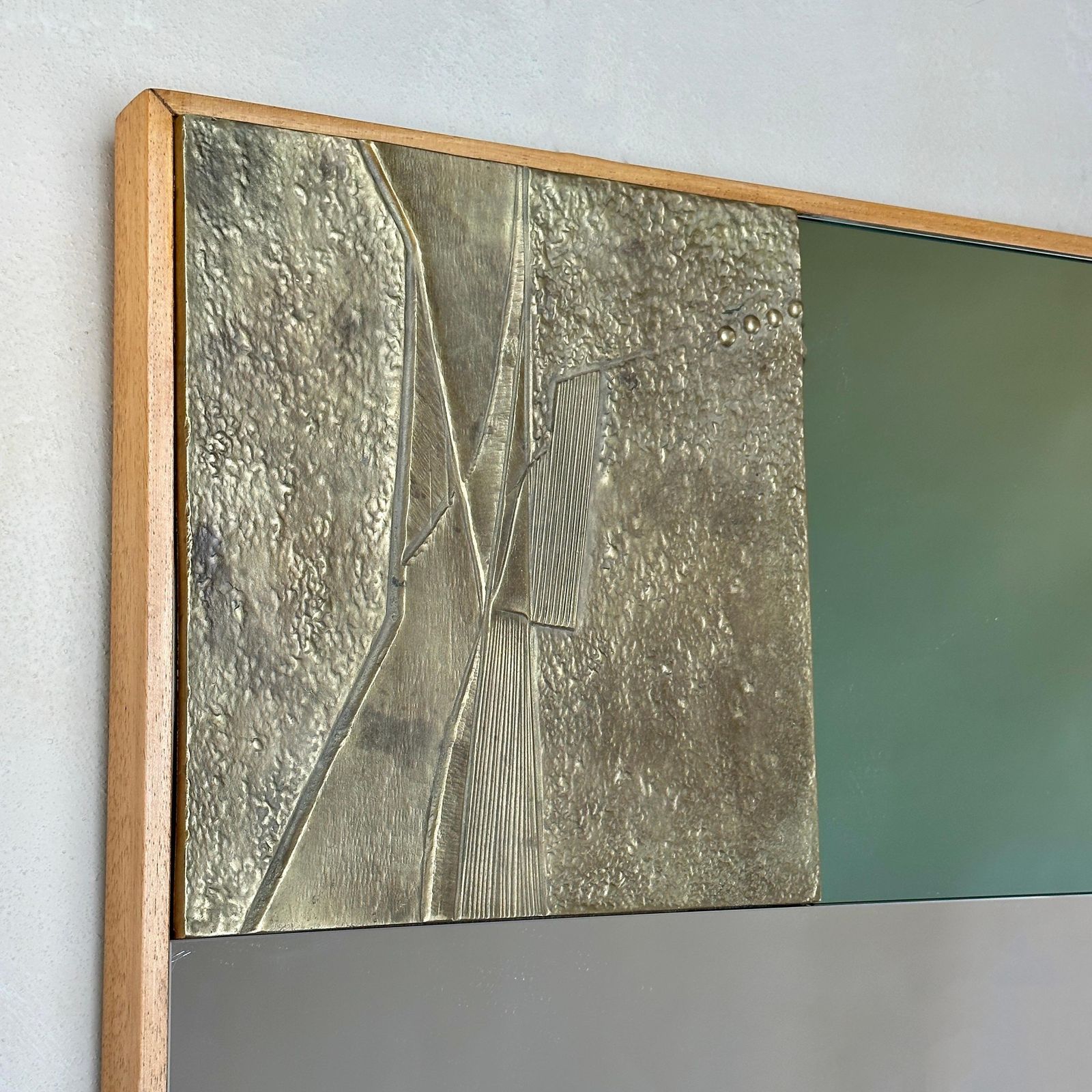 Late 20th Century, Italian Green & Bronze Mirror W/ Sculptural Bronze Plaques photo furniture