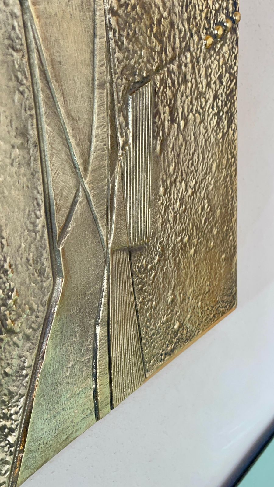Late 20th Century, Italian Green & Bronze Mirror W/ Sculptural Bronze Plaques photo for sale