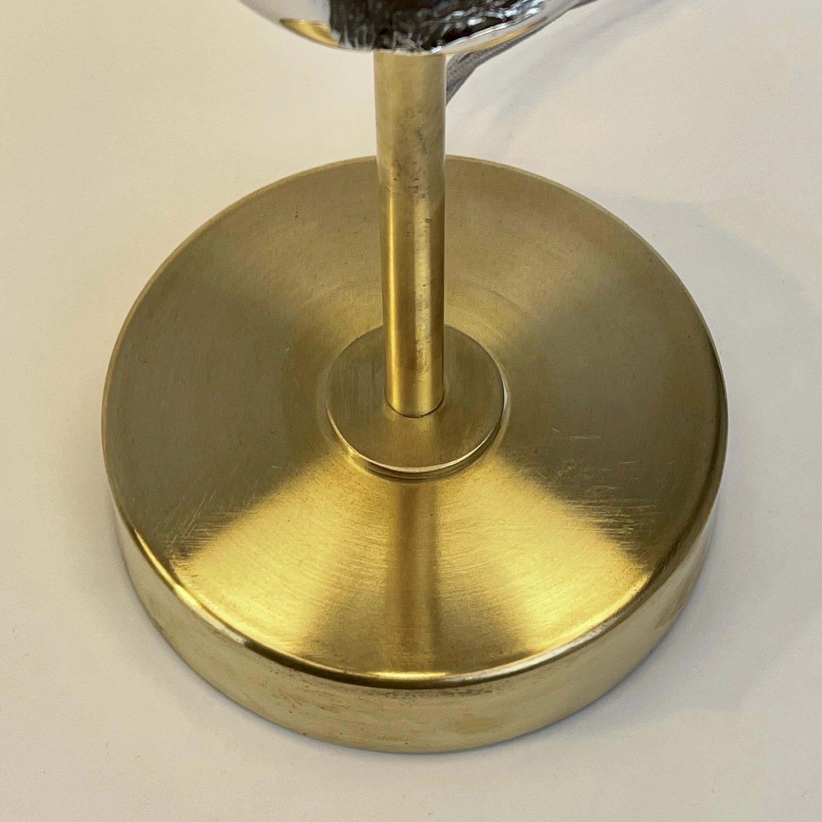 Lighting Late20th Century Pair Of Italian Sculptural Nickel & Brass Table Lamps W/ Shades photo