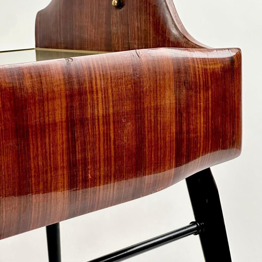 1950's Pair Of Italian Wood, Opaline Glass, Iron & Brass Night Stands W/ Drawers photo vinterior