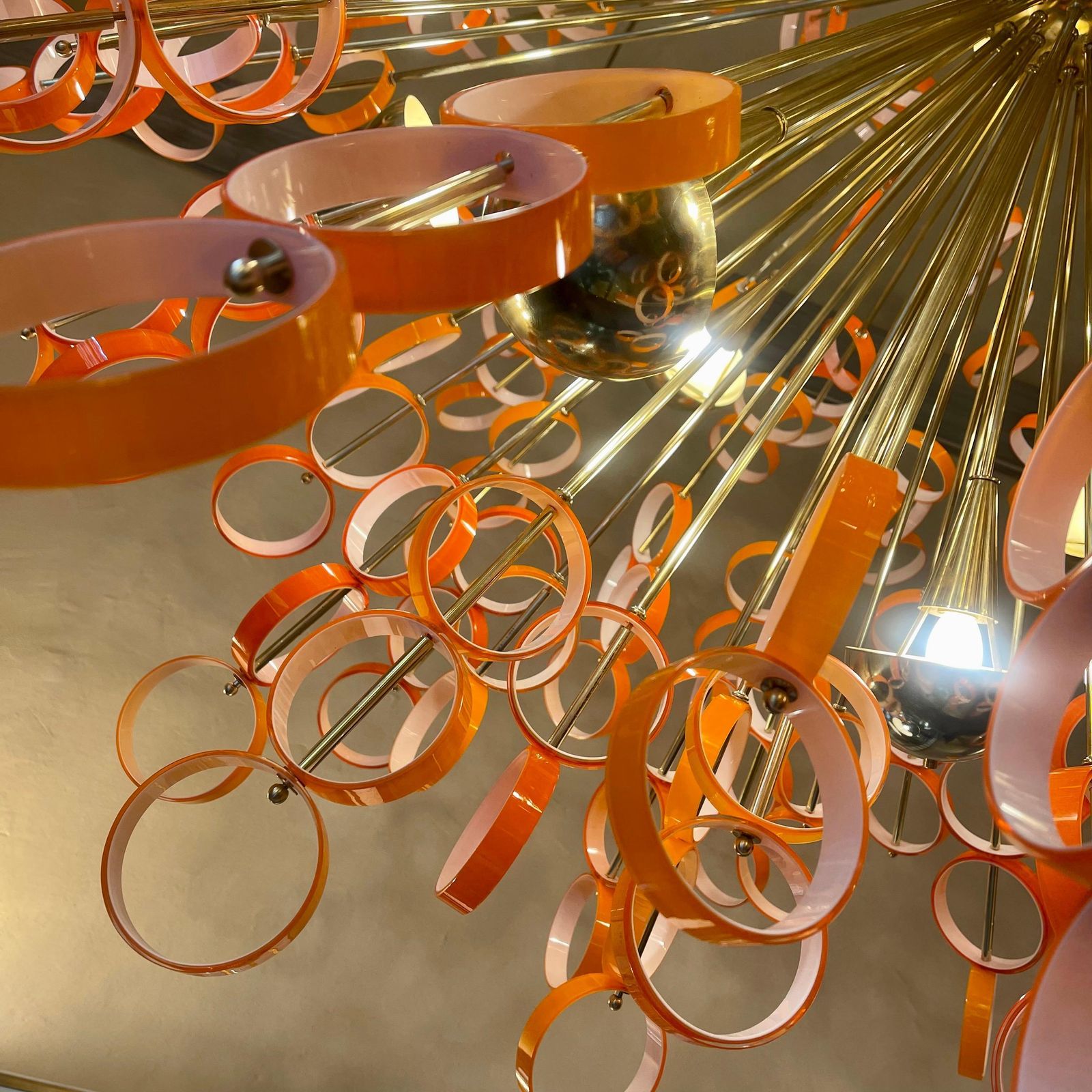 Late 20th Century Sputnik Chandelier In Jacketed Orange & White Glass By Vistosi photo 17013.0