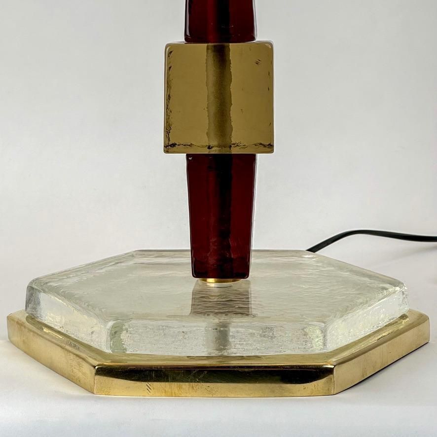 Late 20th Century Pair Of Brass & Multicolored Murano Art Glass Table Lamps photo vinterior