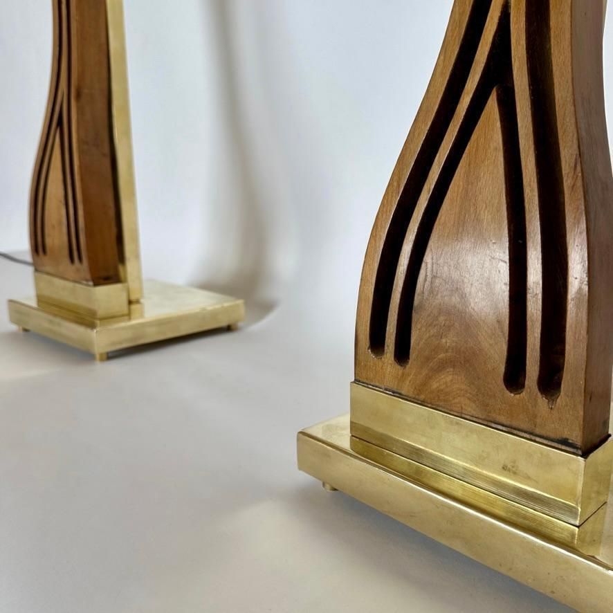 Late 20th Century Pair Of Walnut, Brass & Faded Blown Murano Glass Table Lamps photo 3914.0