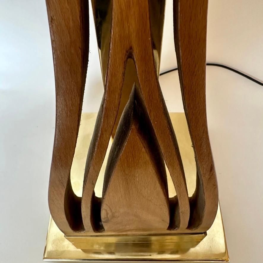 Lighting Late 20th Century Pair Of Walnut, Brass & Faded Blown Murano Glass Table Lamps photo