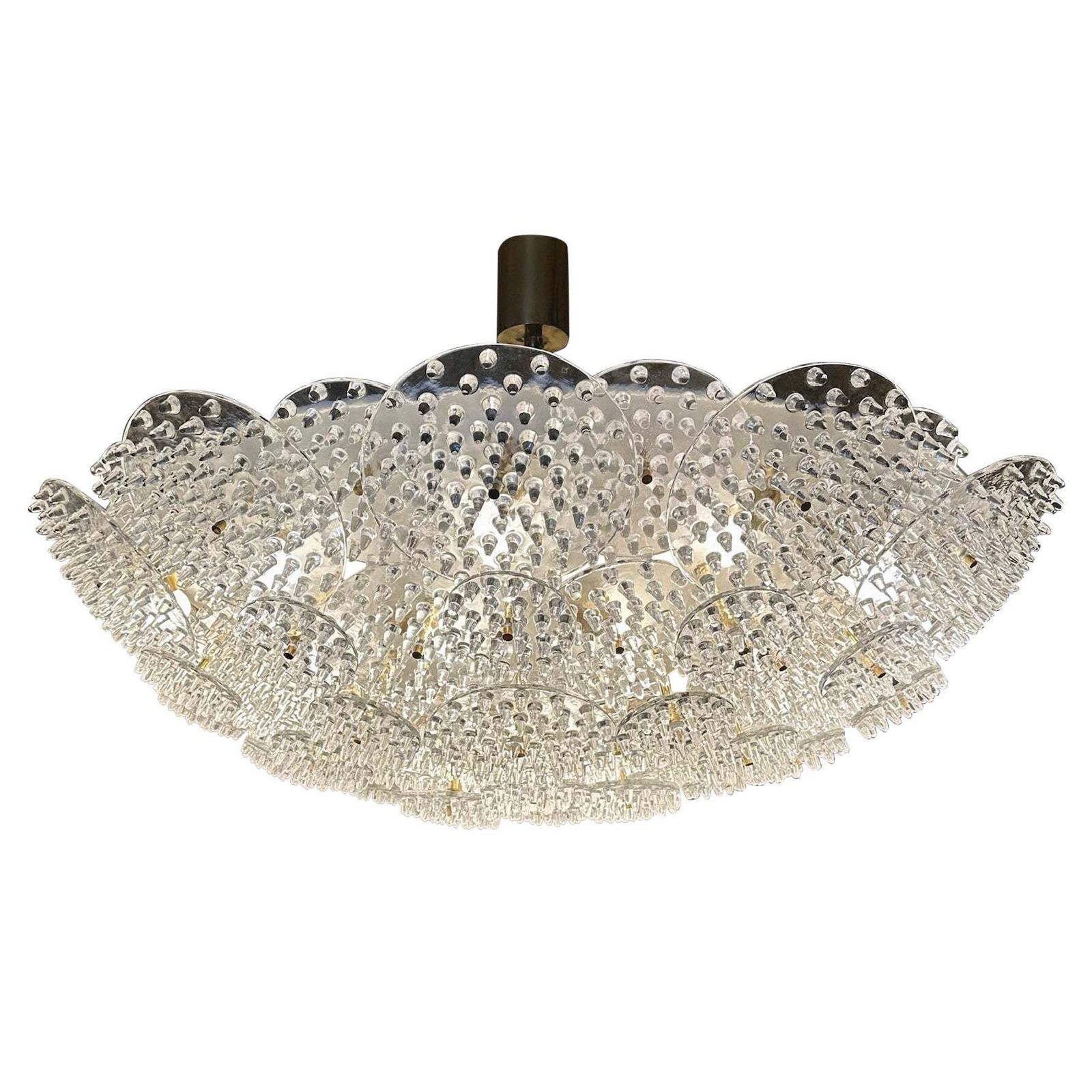 Late 20th Century Metal & Brass W/ Transparent Murano Glass Disks Flush Mount