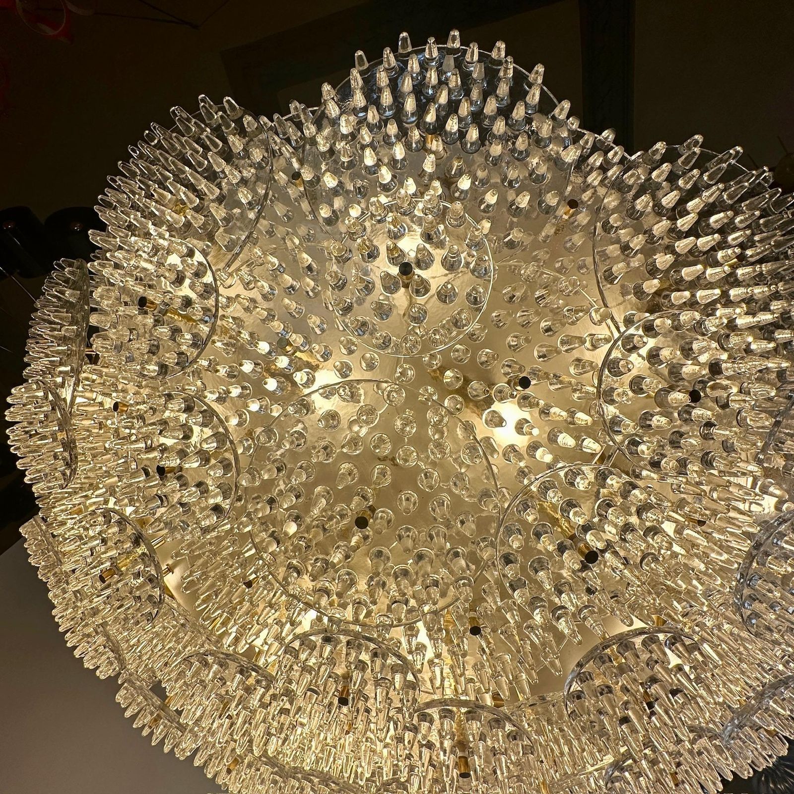 Late 20th Century Metal & Brass W/ Transparent Murano Glass Disks Flush Mount photo 17013.0