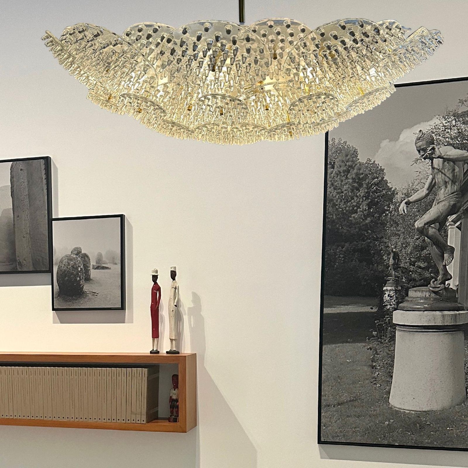 Late 20th Century Metal & Brass W/ Transparent Murano Glass Disks Flush Mount photo vintage