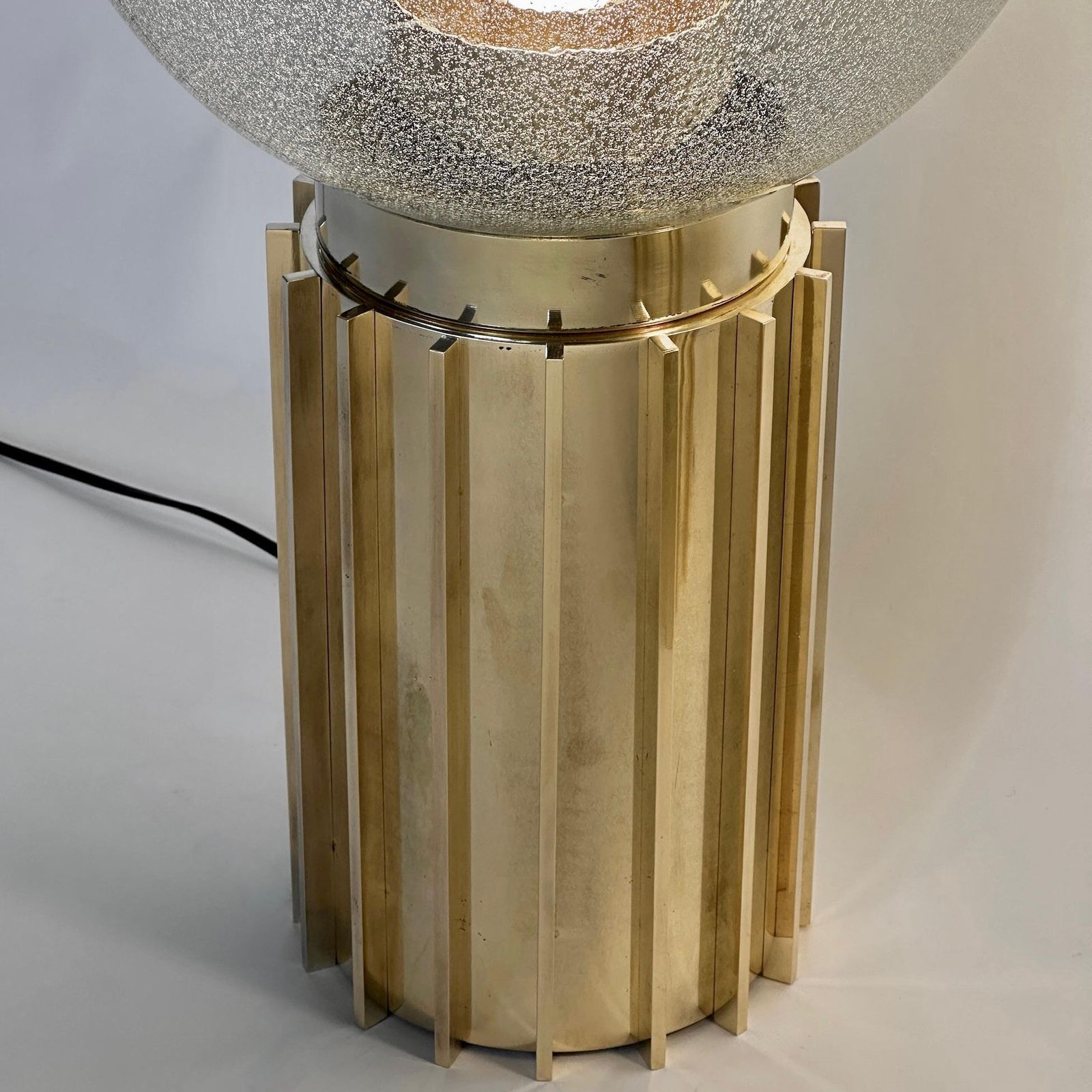 photo furniture Late 20th Century Pair Of Brass & Smoked Pulegoso Murano Art Glass Table Lamps