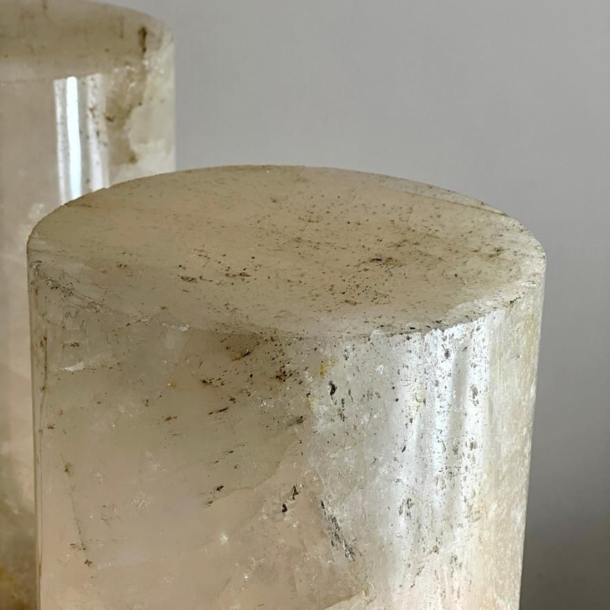 Late 20th Century Pair Of Round Brass & White Rock Crystal Stone Table Lamps photo buy