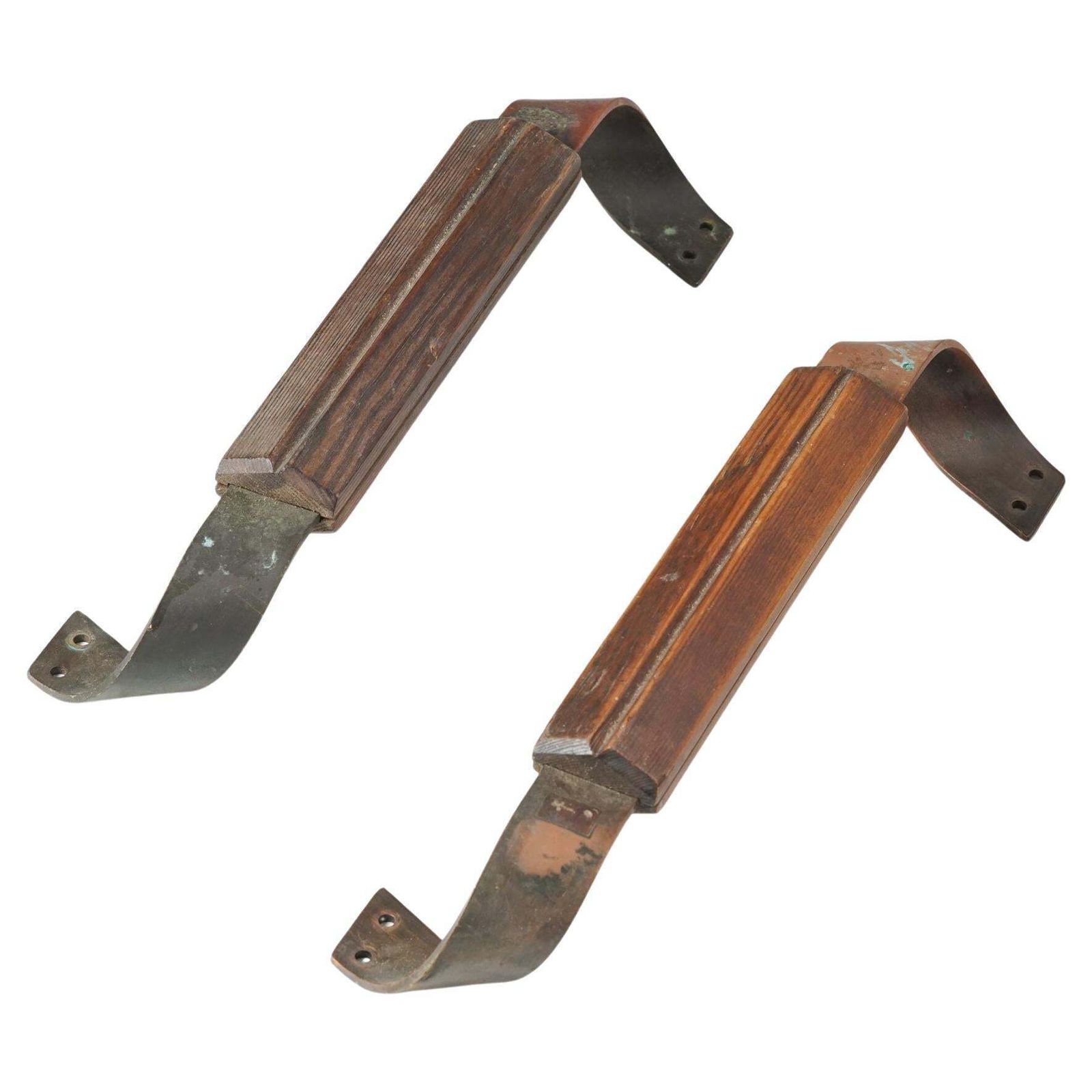 Finnish Copper And Pine Door Handles, 1930s