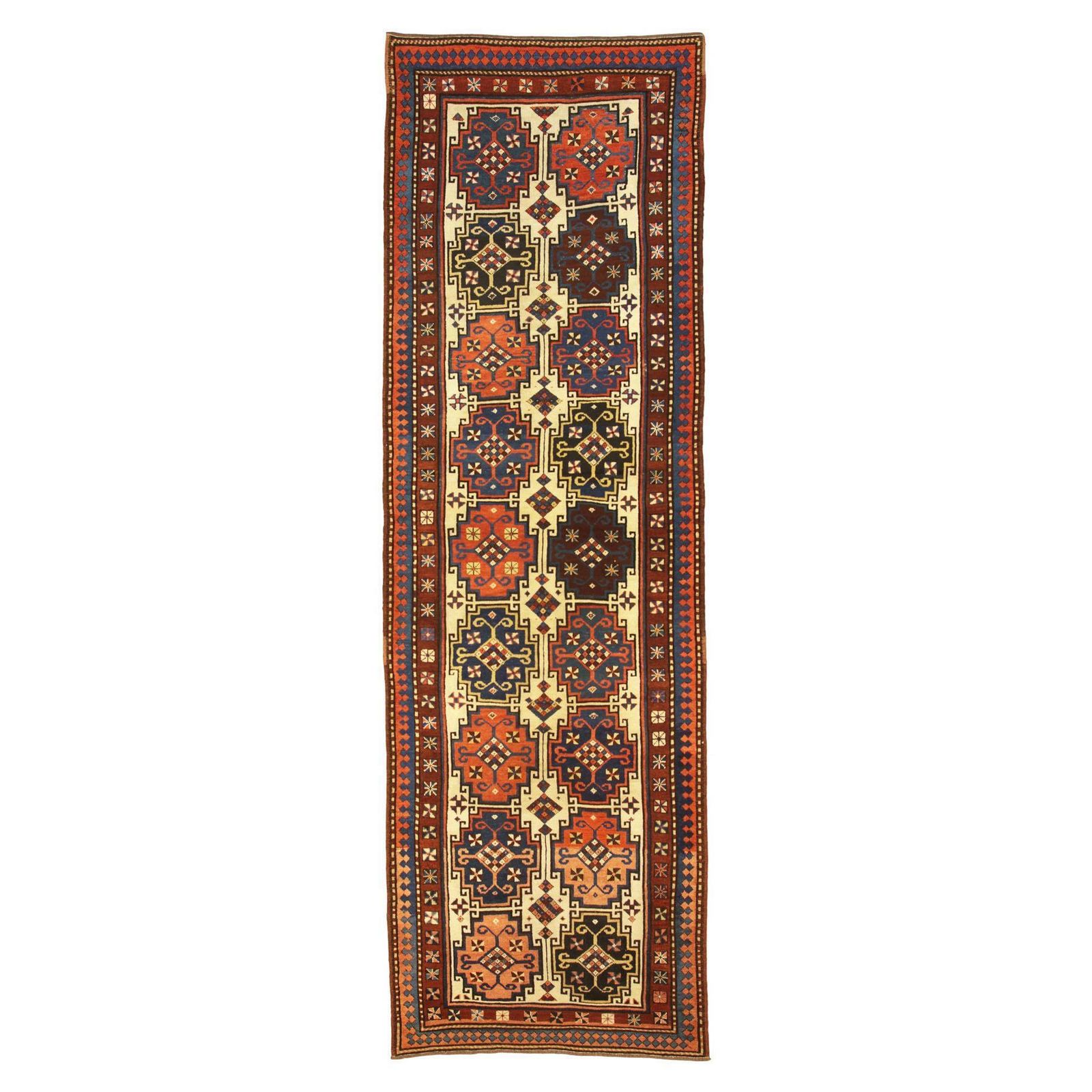 Caucasian Kazak Rust&Beige Wool Antique Fine Moghan Rug, 1880 1900
