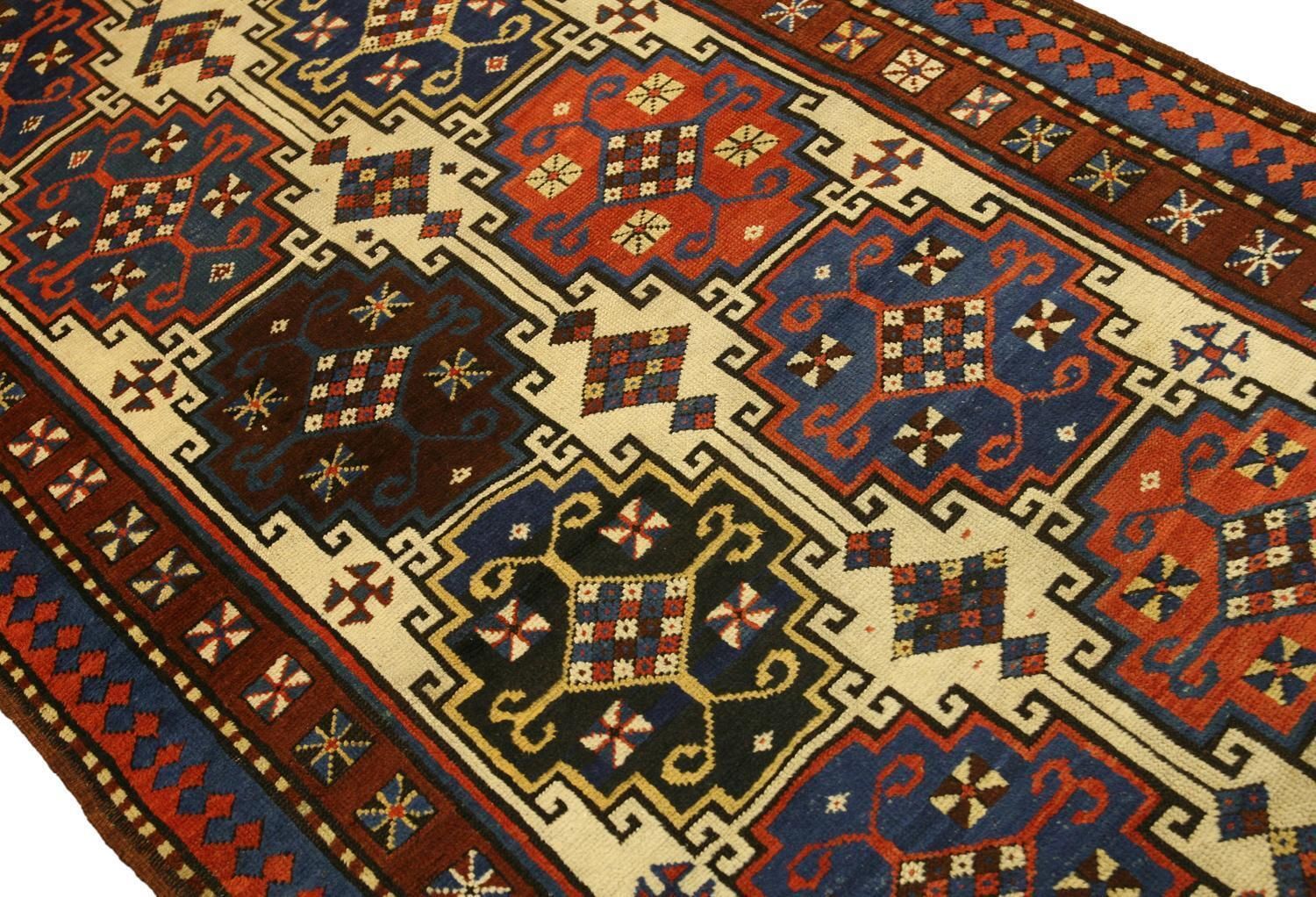 Caucasian Kazak Rust&Beige Wool Antique Fine Moghan Rug, 1880 1900 photo Textiles