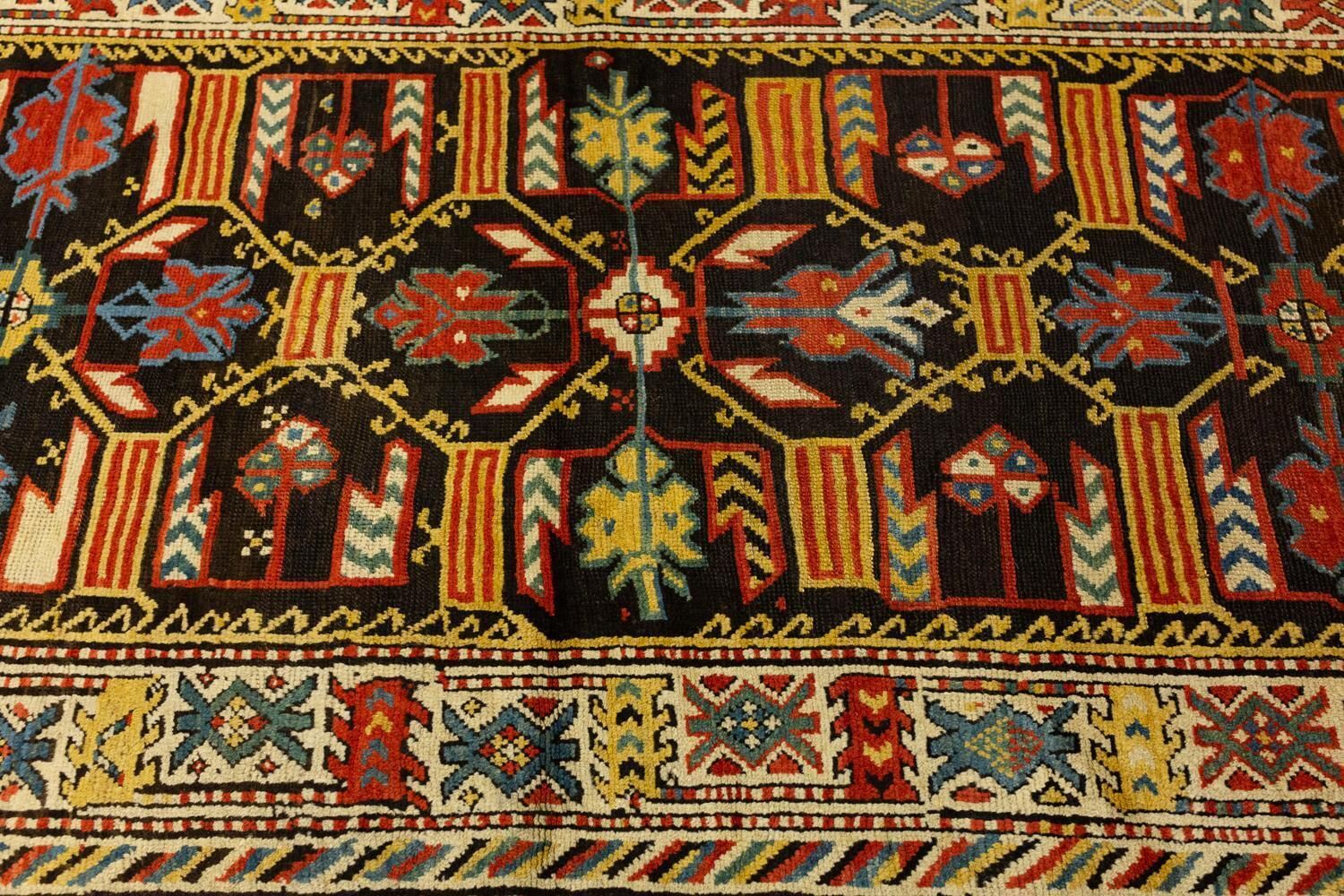 Antique Caucasian Kuba Rug With All Over Field In Yellow & Brown Tones 1880 1900 photo Textiles