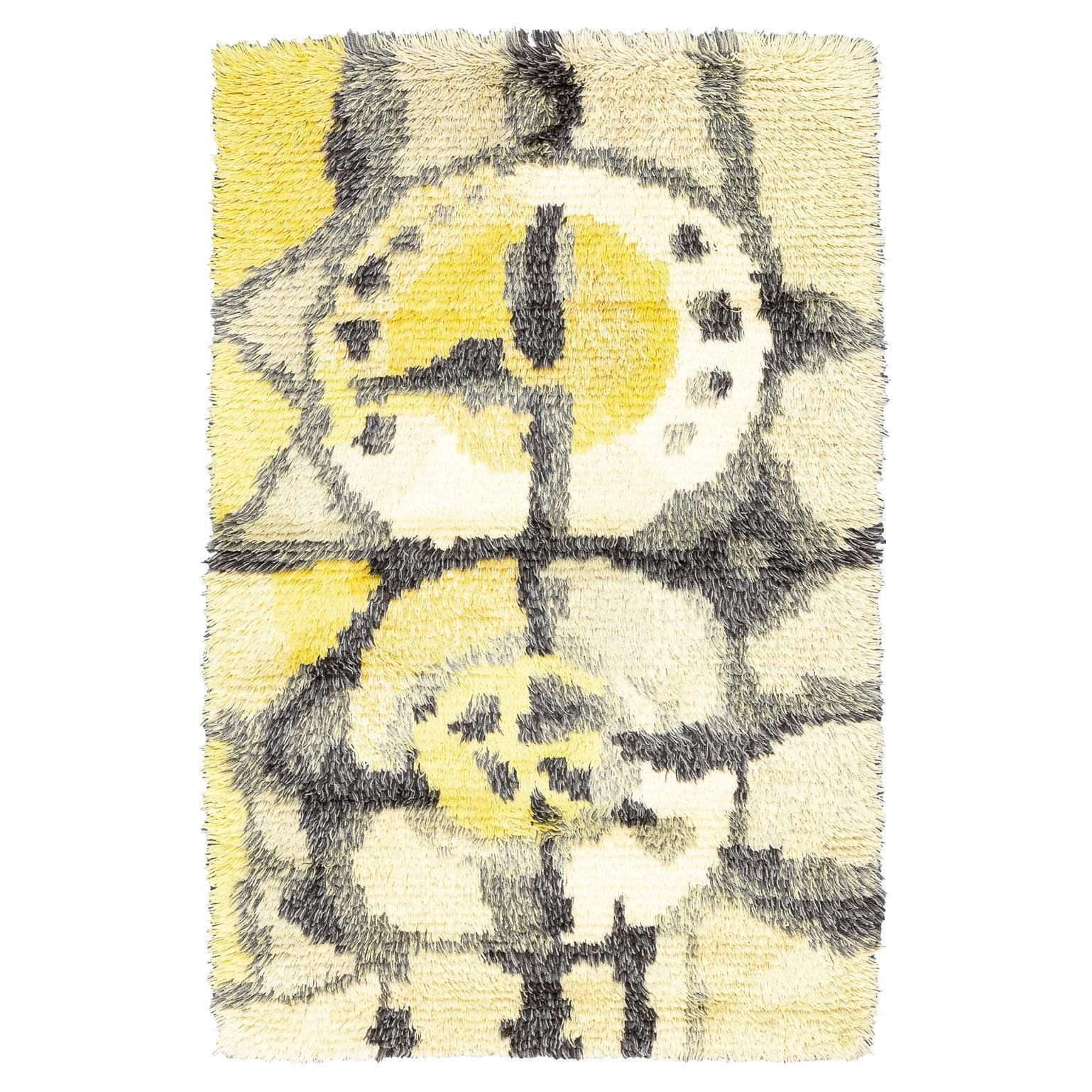 Rya Rug Swedish Vintage Abstract Design