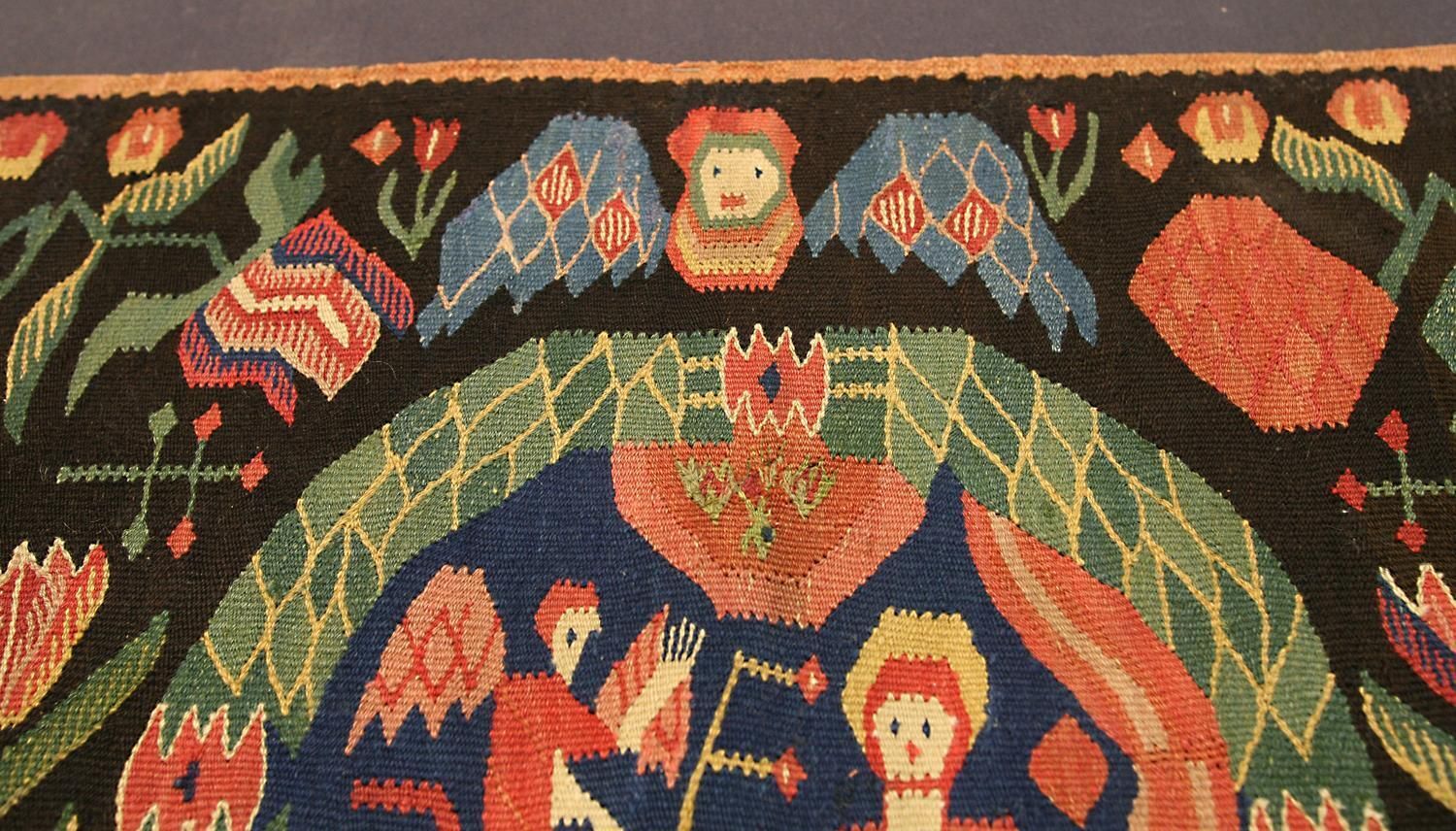 Swedish Textile Lady Being Greeted By An Angel Design photo for sale