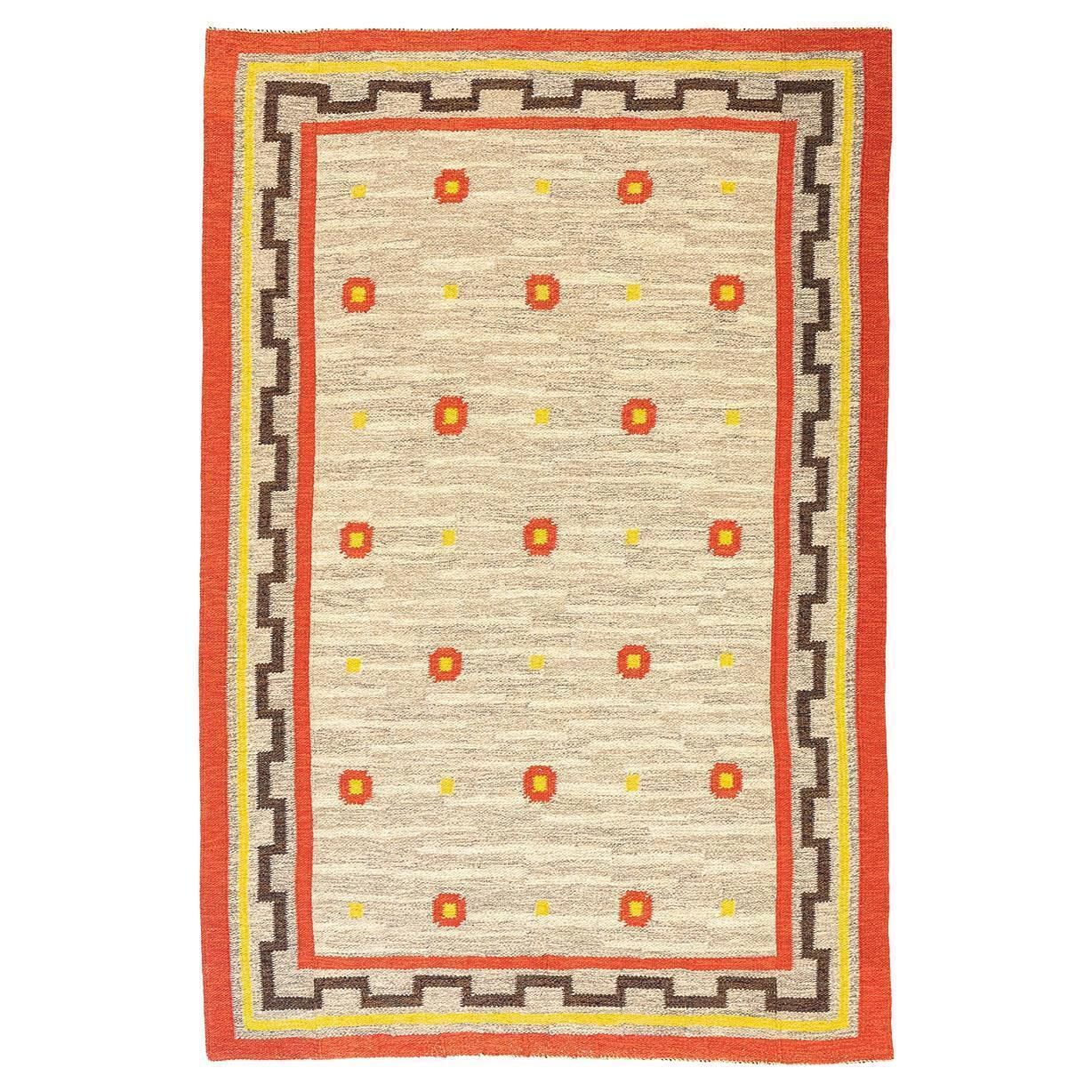 Scandi Rug Rollakan Swedish Abstract Design With Beige Field Color