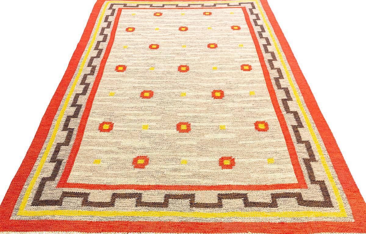 Scandi Rug Rollakan Swedish Abstract Design With Beige Field Color photo Textiles