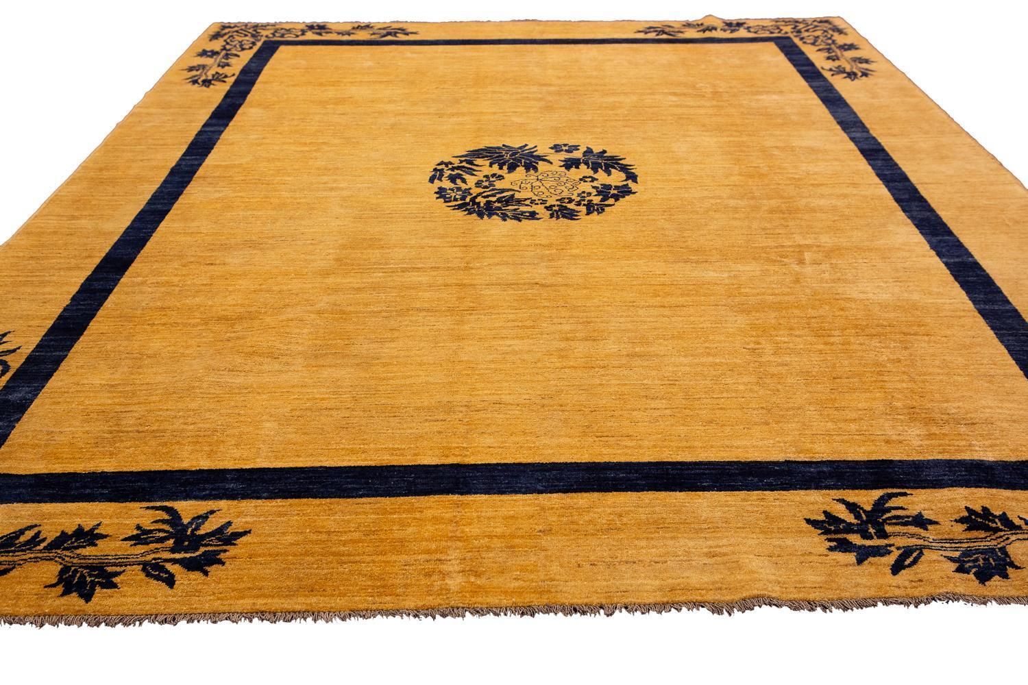Modern Carpet Golden Color Field Yadan Deco’ Hand Knotted Carpet photo for sale