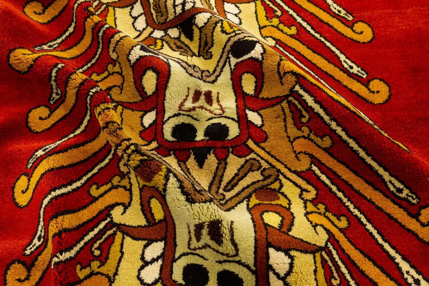 European Rug With Mayan Culture Design, 1950 1970 photo vintage
