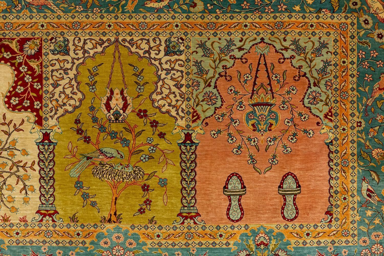 Turkish Hereke Saf Design Signed Silk Rug, 1950 1970 photo furniture