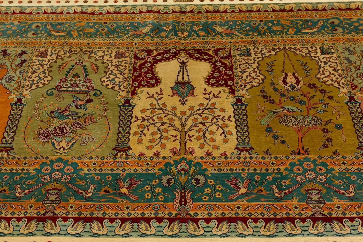 Turkish Hereke Saf Design Signed Silk Rug, 1950 1970 photo 5859.0