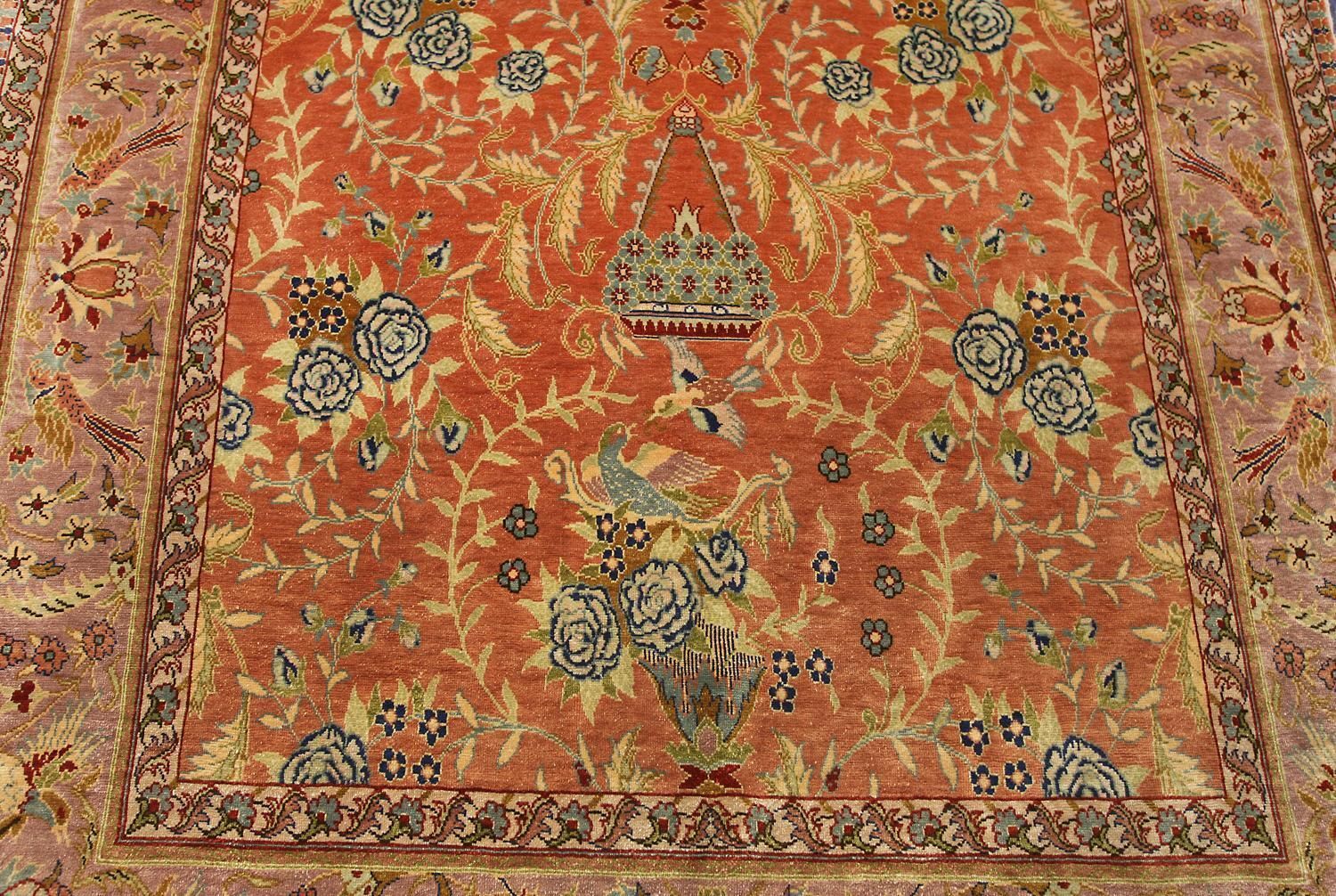 Turkish Hereke Silk & Metal Signed Rug With An All Over Design, Xxi Century photo for sale