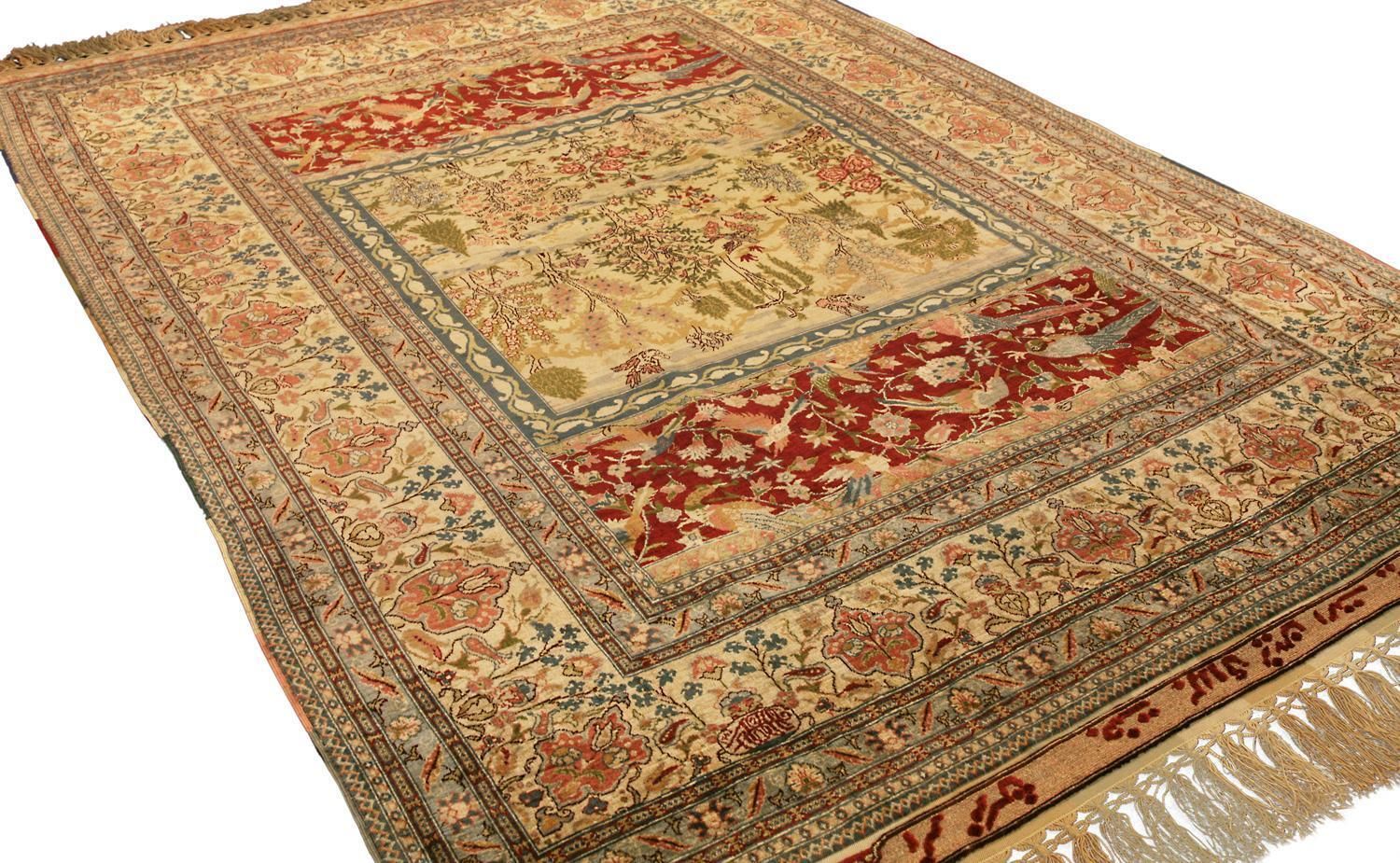 Signed "Paradise Rug" Turkish Hereke Silk & Metal Rug, Xxi Century photo Textiles