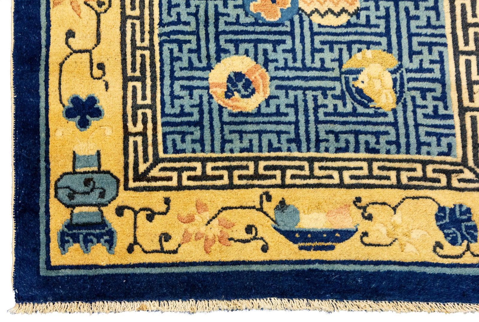 photo for sale Antique Traditional Chinese Motifs Small Peking Rug, 19th Century