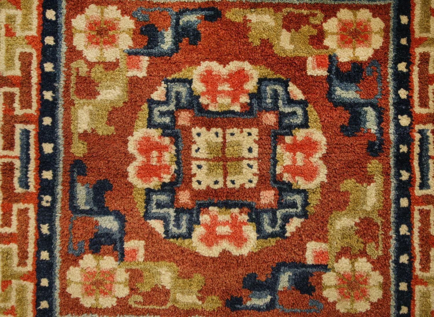 Tibetan Semi Antique Rug With Medallion Wool Multi Color, Ca. 1940 photo for sale