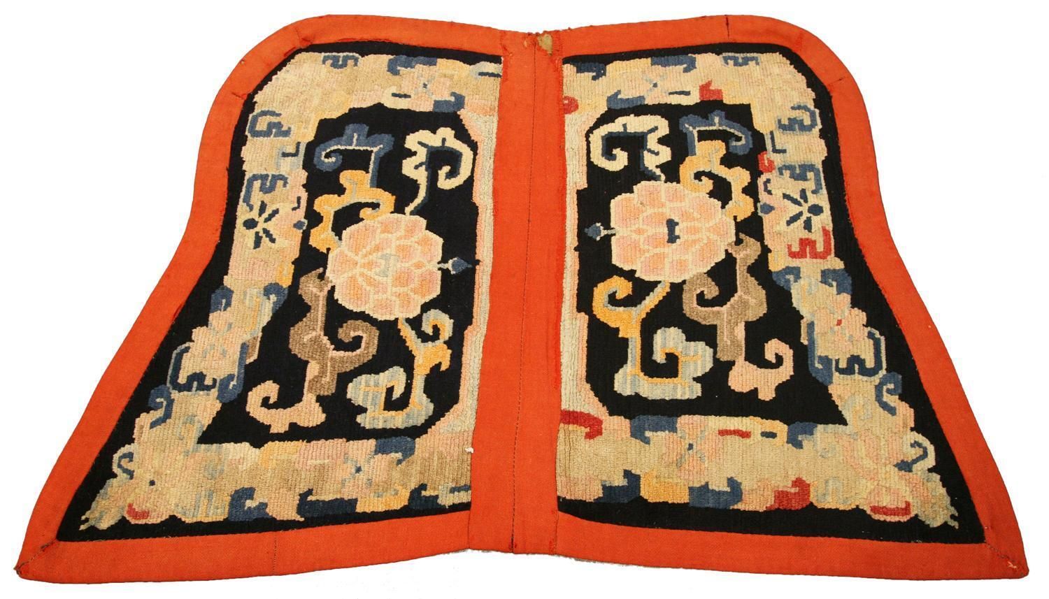 Antique Tibetan Lotus Flower Design Wool Rug, 1880 1900 photo Textiles