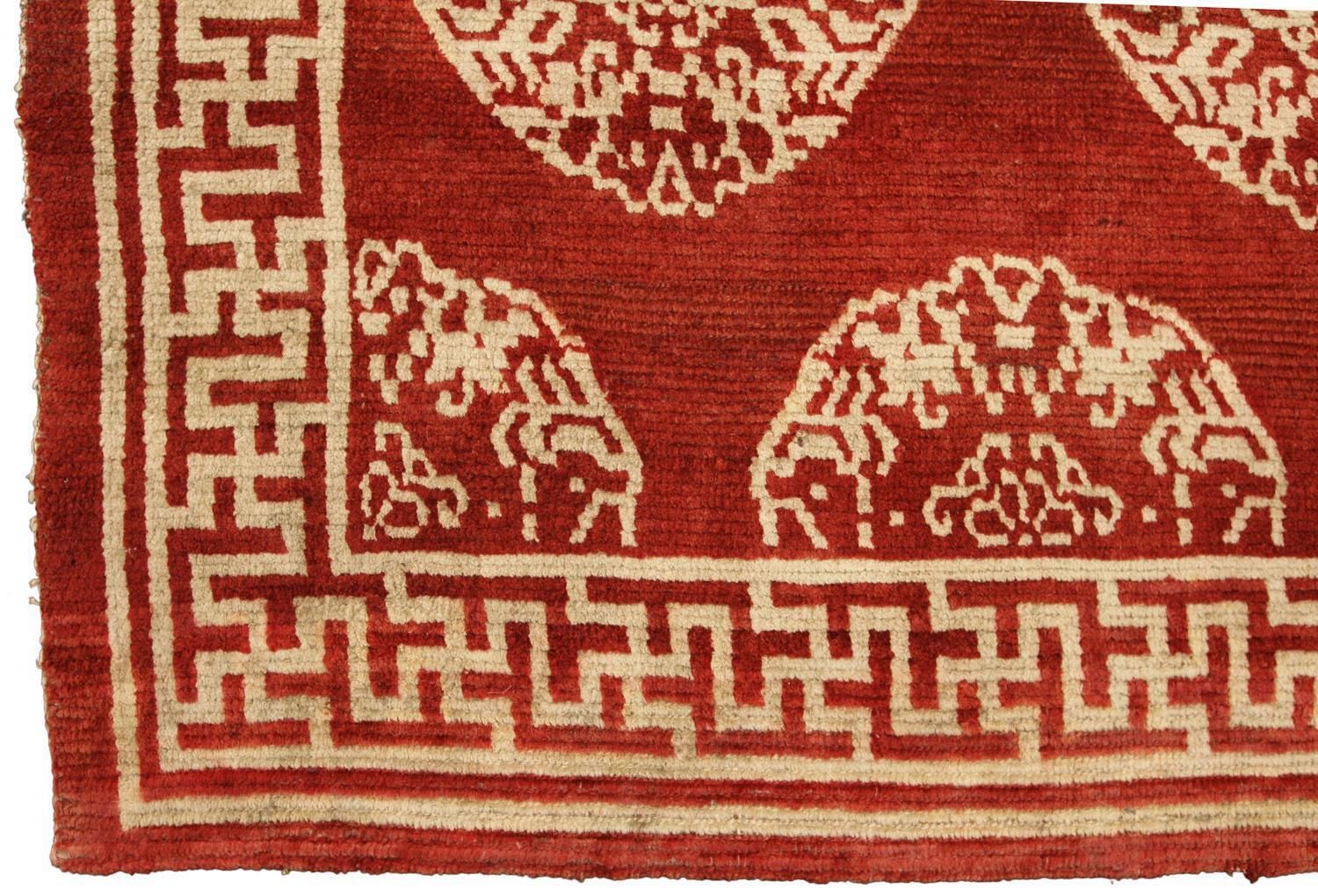 Antique Tibetan Geometric Beige Colored Medallions Wool Rug, Ca. 1900 photo furniture