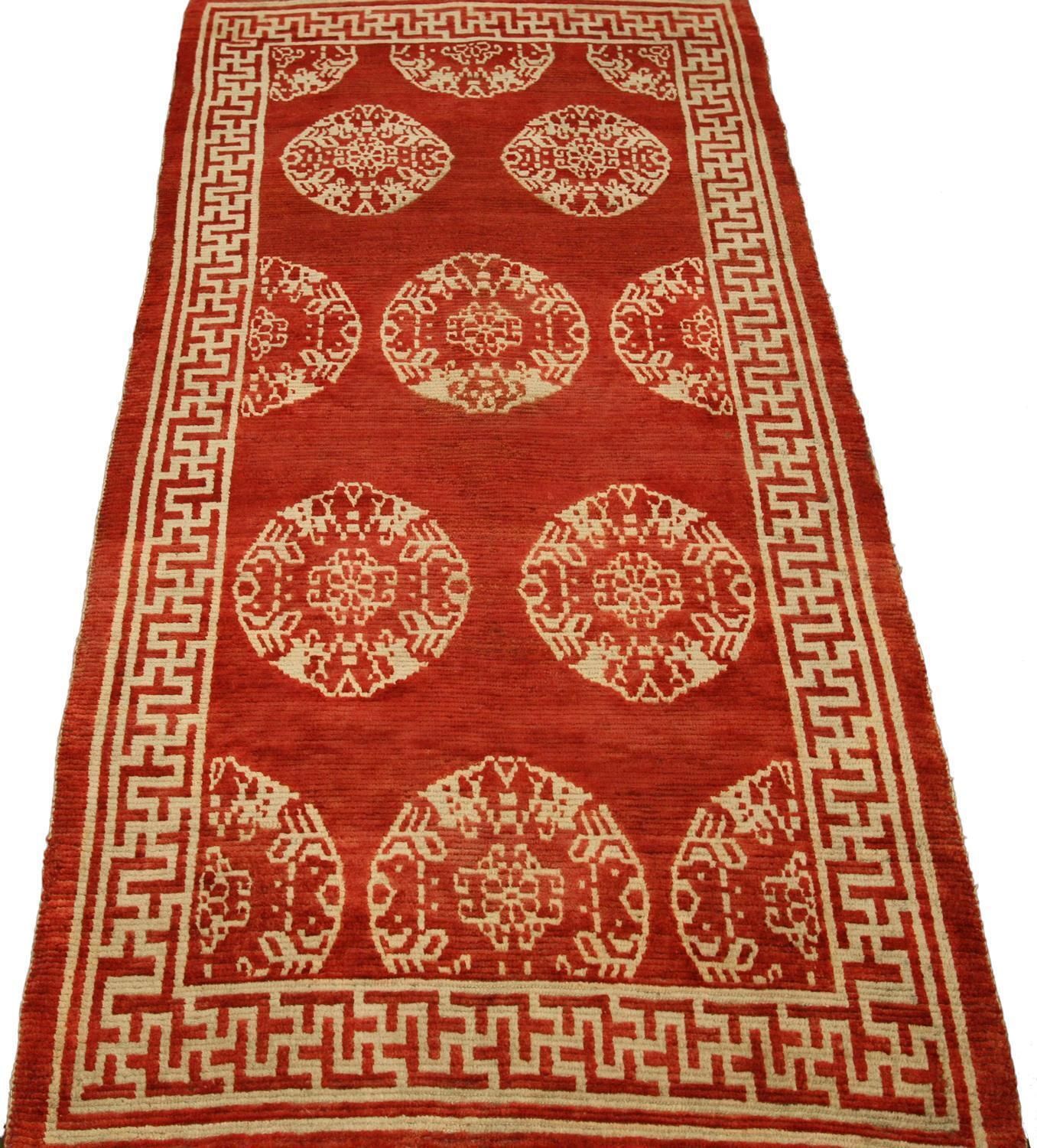 Antique Tibetan Geometric Beige Colored Medallions Wool Rug, Ca. 1900 photo 2463.0