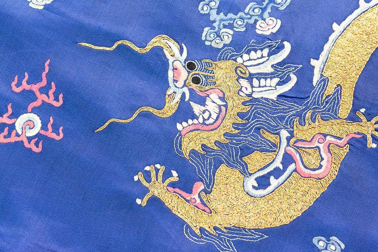 Chinese Silk Textile Five Clawed Dragon photo vintage