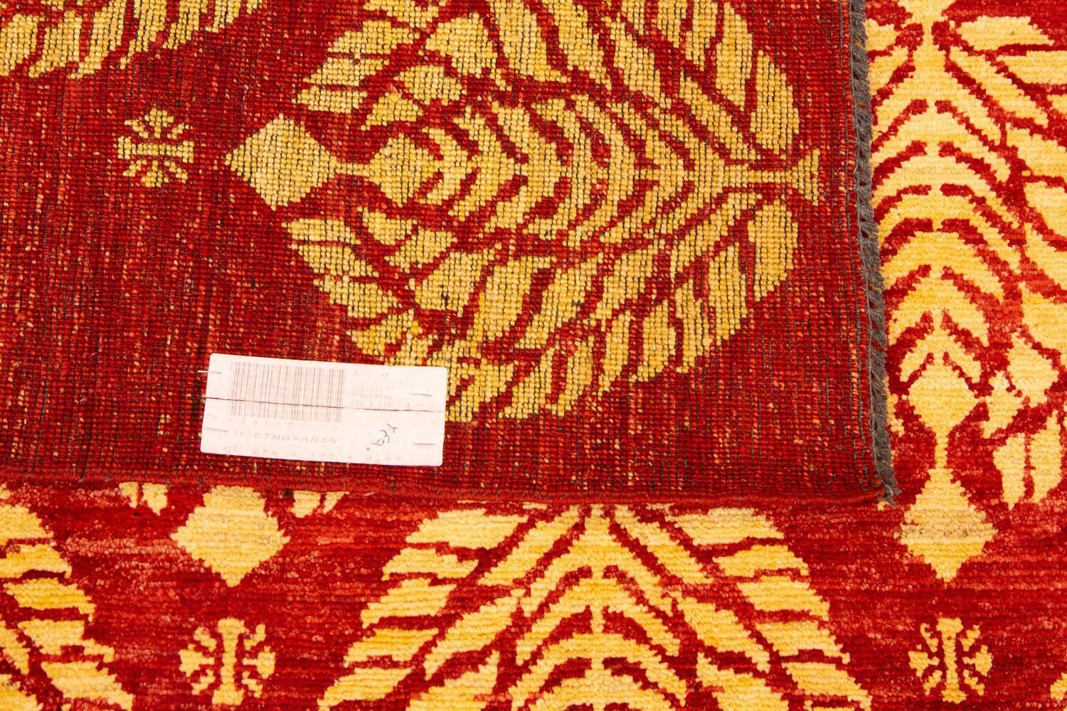 photo furniture Bold Design Hand Knotted Vintage Red Field Etno Yadan Rug, Xxi Century