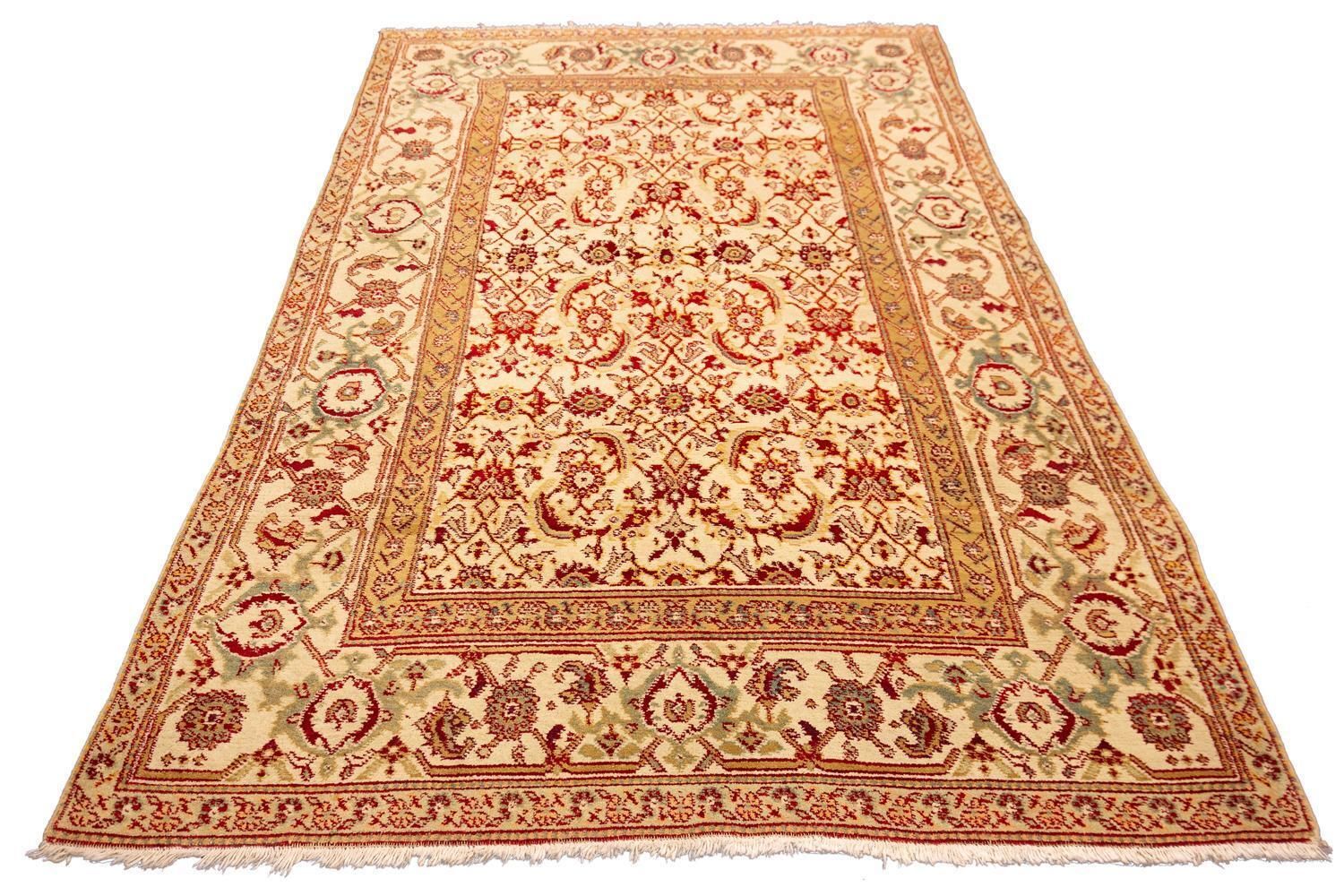 Indian Agra Fish Design Antique Rug Ivory Field Floral All Over photo furniture