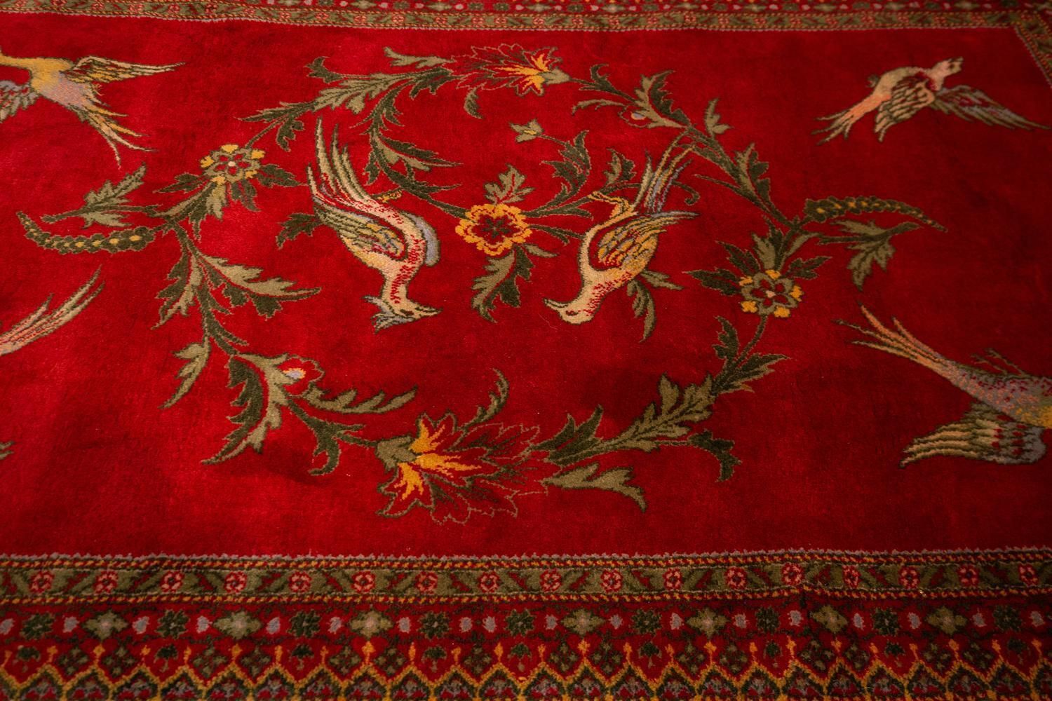 European Rug Cherry Field With Birds And Flower Rings, Ca. 1880 photo furniture