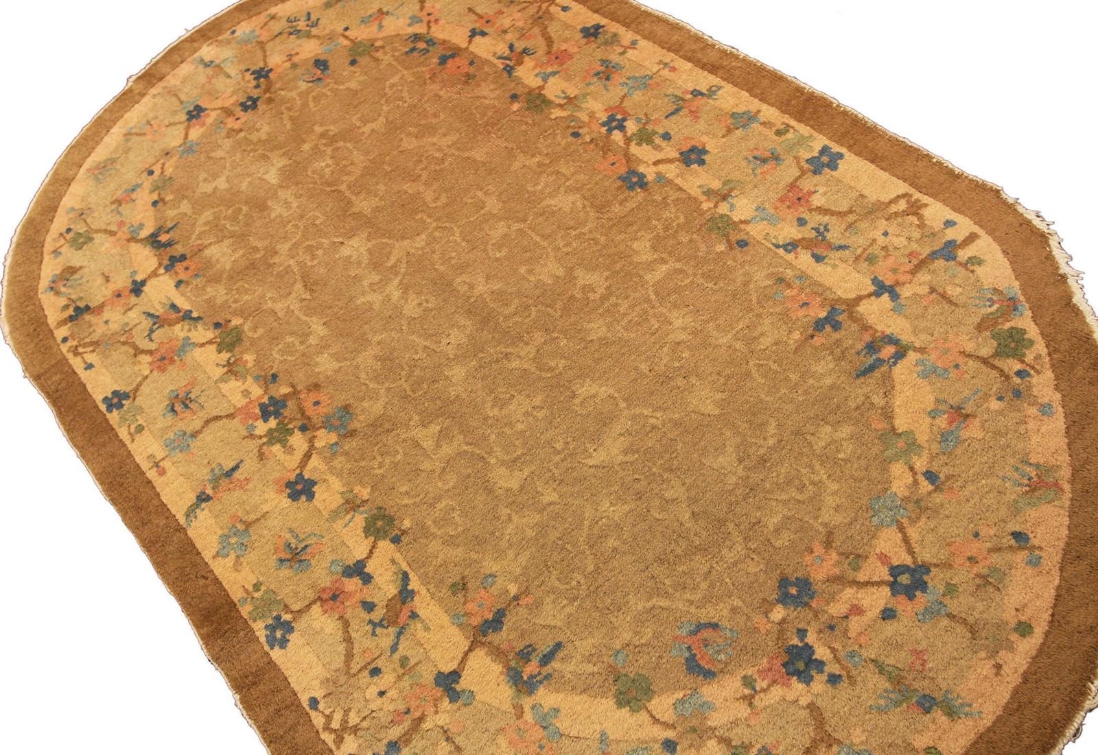 Mid 20th Century Chinese Peking Rug Light Brown Open Field Design, 1950 1970 photo for sale
