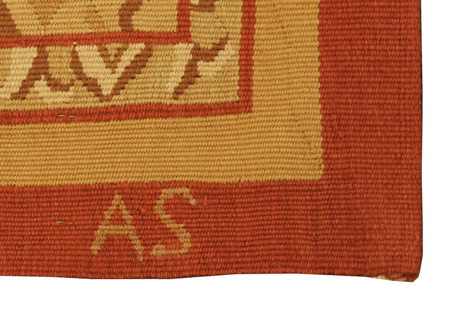 Aubusson Rug Flat Weave Signed "A S" photo vinterior