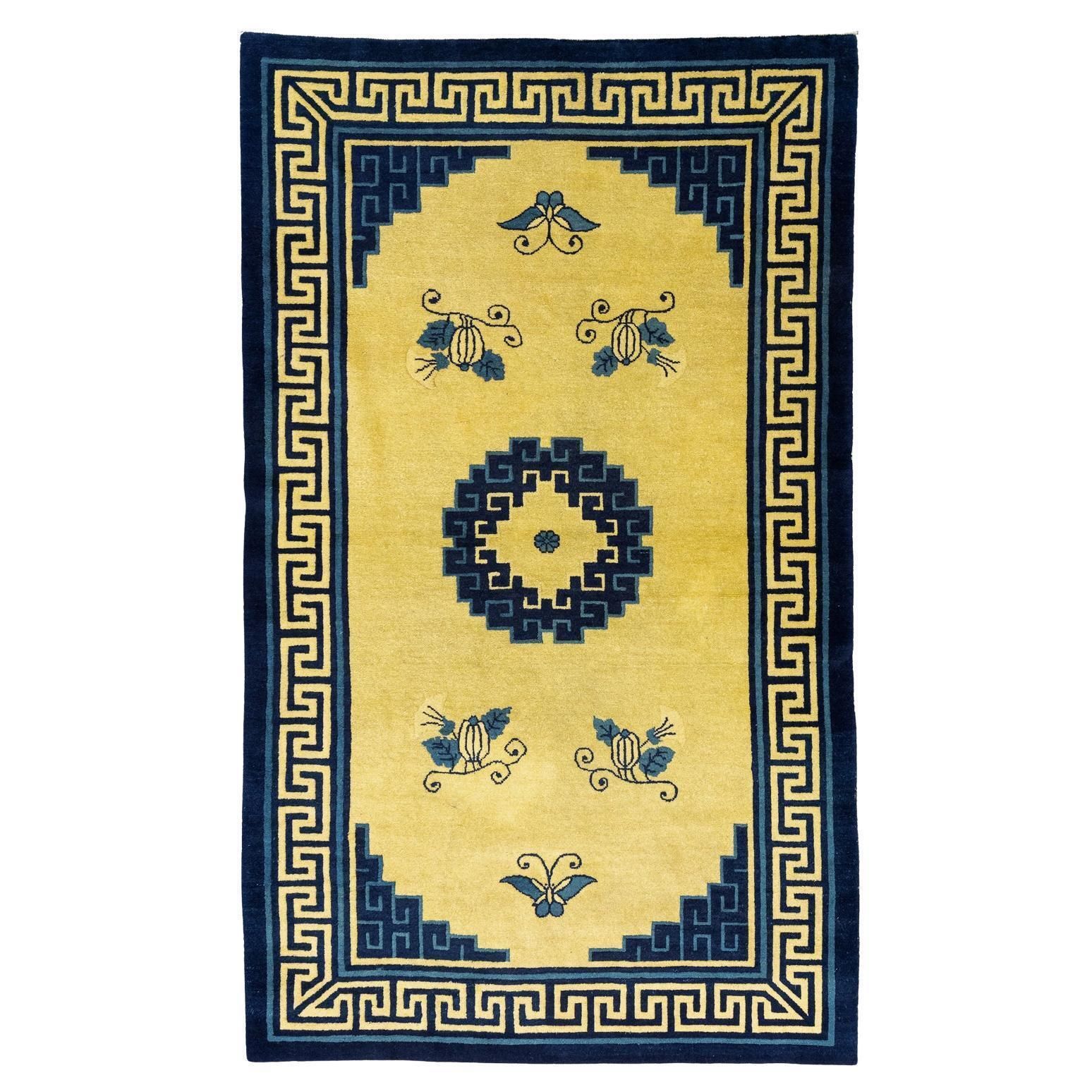 Antique Chinese Peking Yellow Field Rug