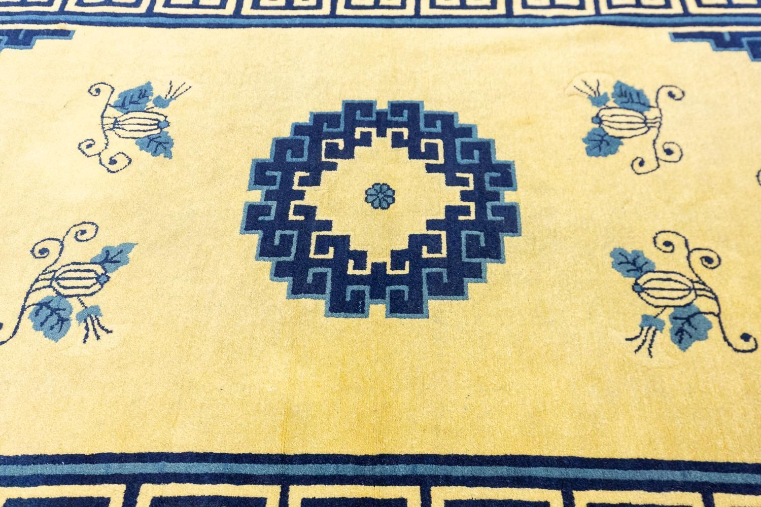 Antique Chinese Peking Yellow Field Rug photo for sale
