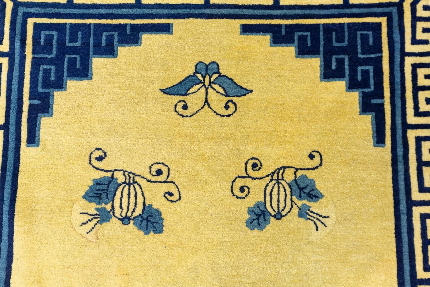 Antique Chinese Peking Yellow Field Rug photo vinterior
