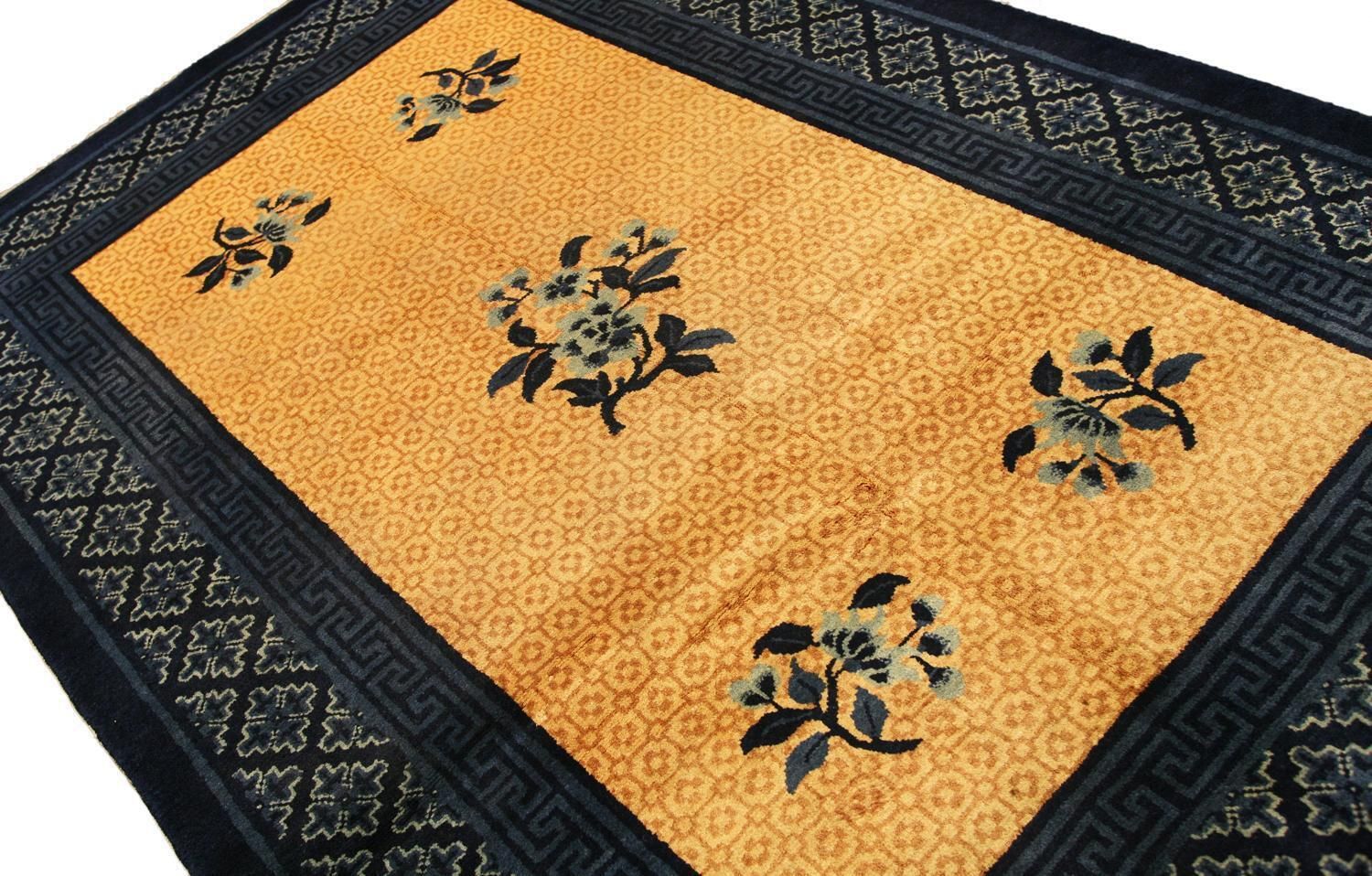 Antique Peking Chinese Ivory Field Wool Rug, 1900 1920 photo Textiles